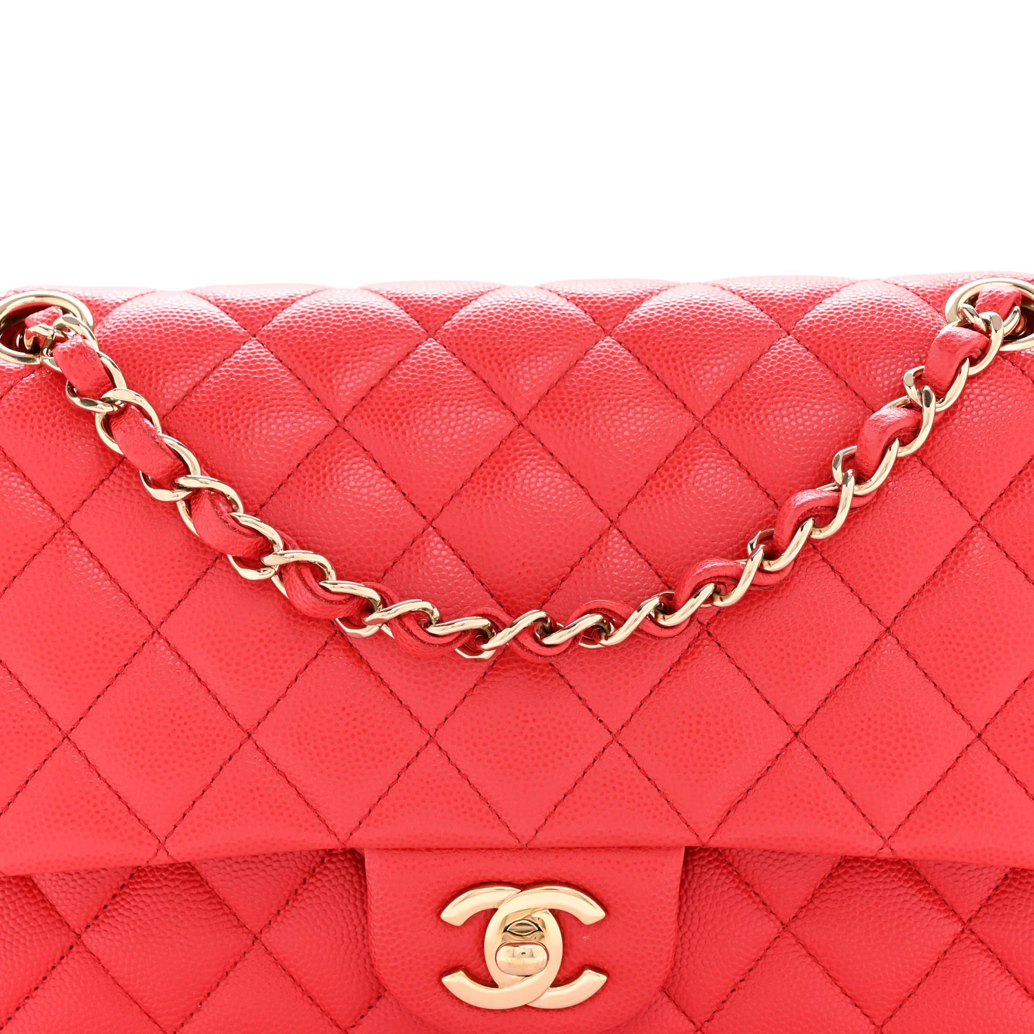 Caviar Quilted Medium Double Flap Red - Top Club