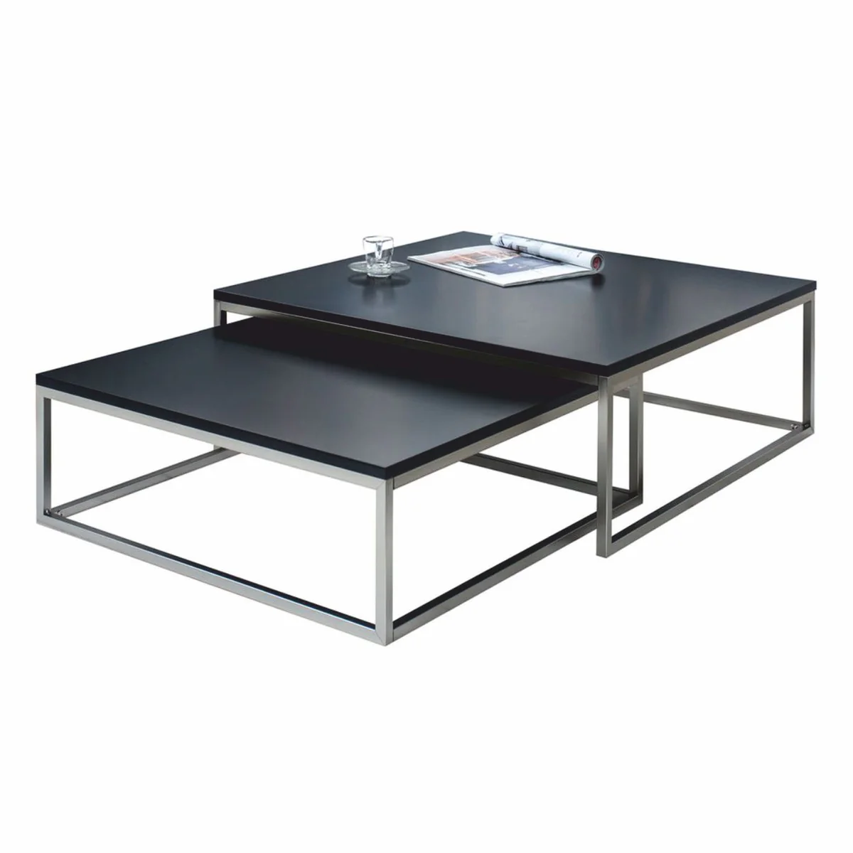 Coffee table set of 2 black / silver - living room furniture