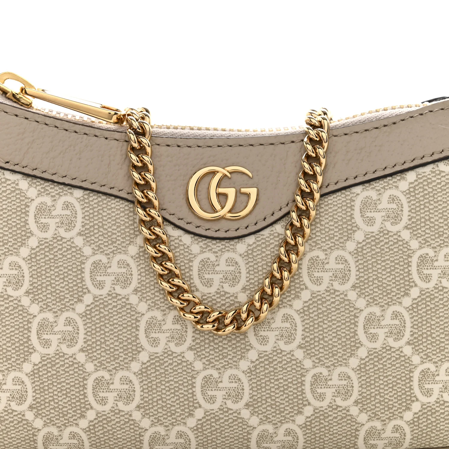 GG Supreme Monogram Textured Dollar Calfskin Web Mini Ophidia GG Handbag Beige Mystic White Oatmeal - Top Club
