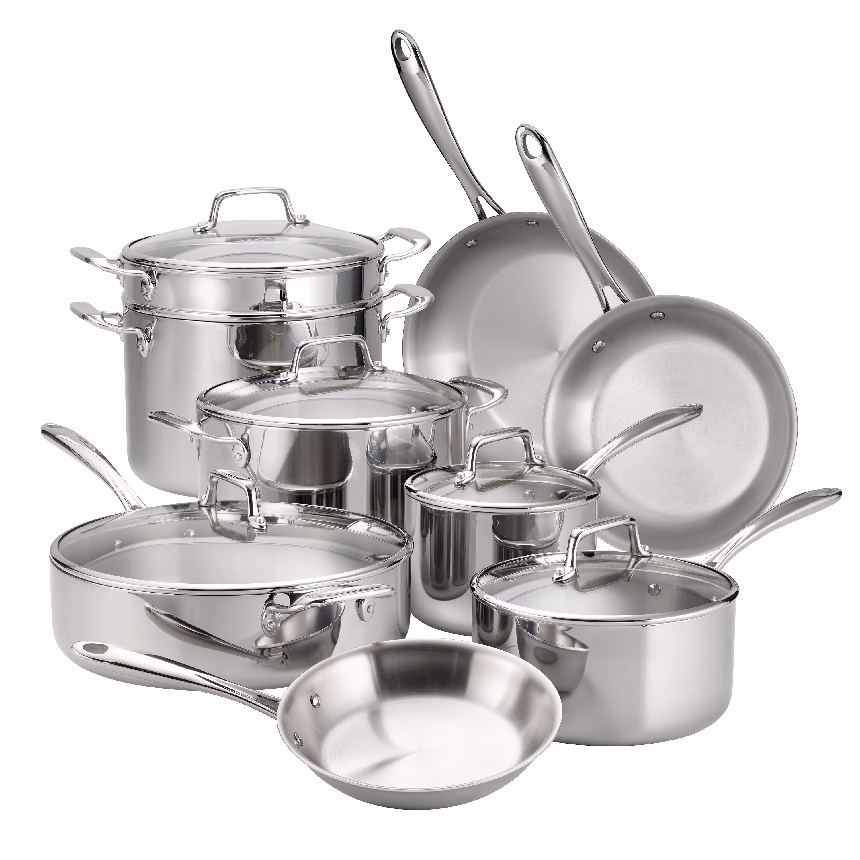 Tramontina 14-Piece Tri-Ply Clad Stainless Steel Cookware Set, with Glass Lids
