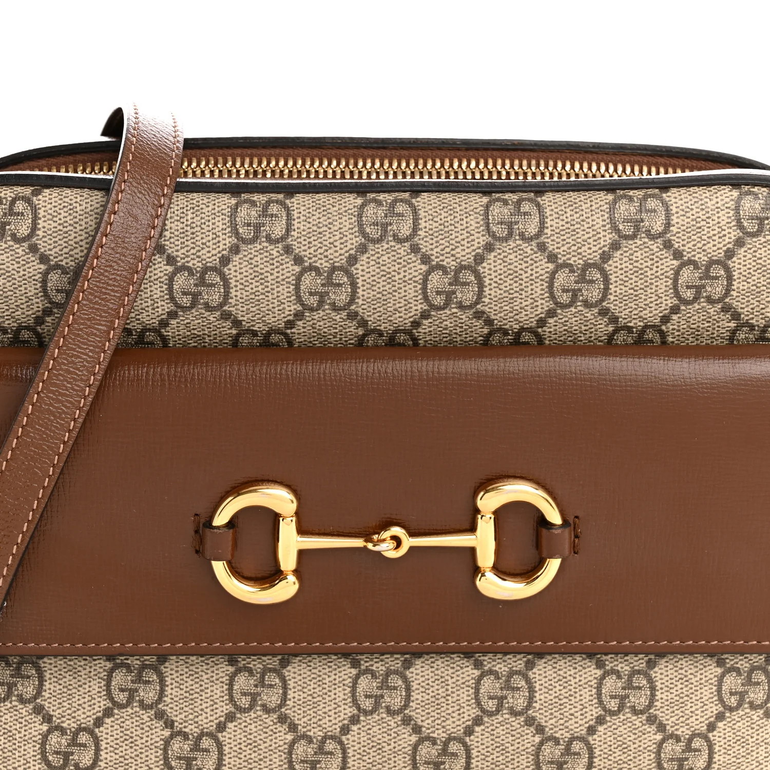 GG Supreme Monogram Small Horsebit 1955 Shoulder Bag Beige Brown Sugar - Top Club
