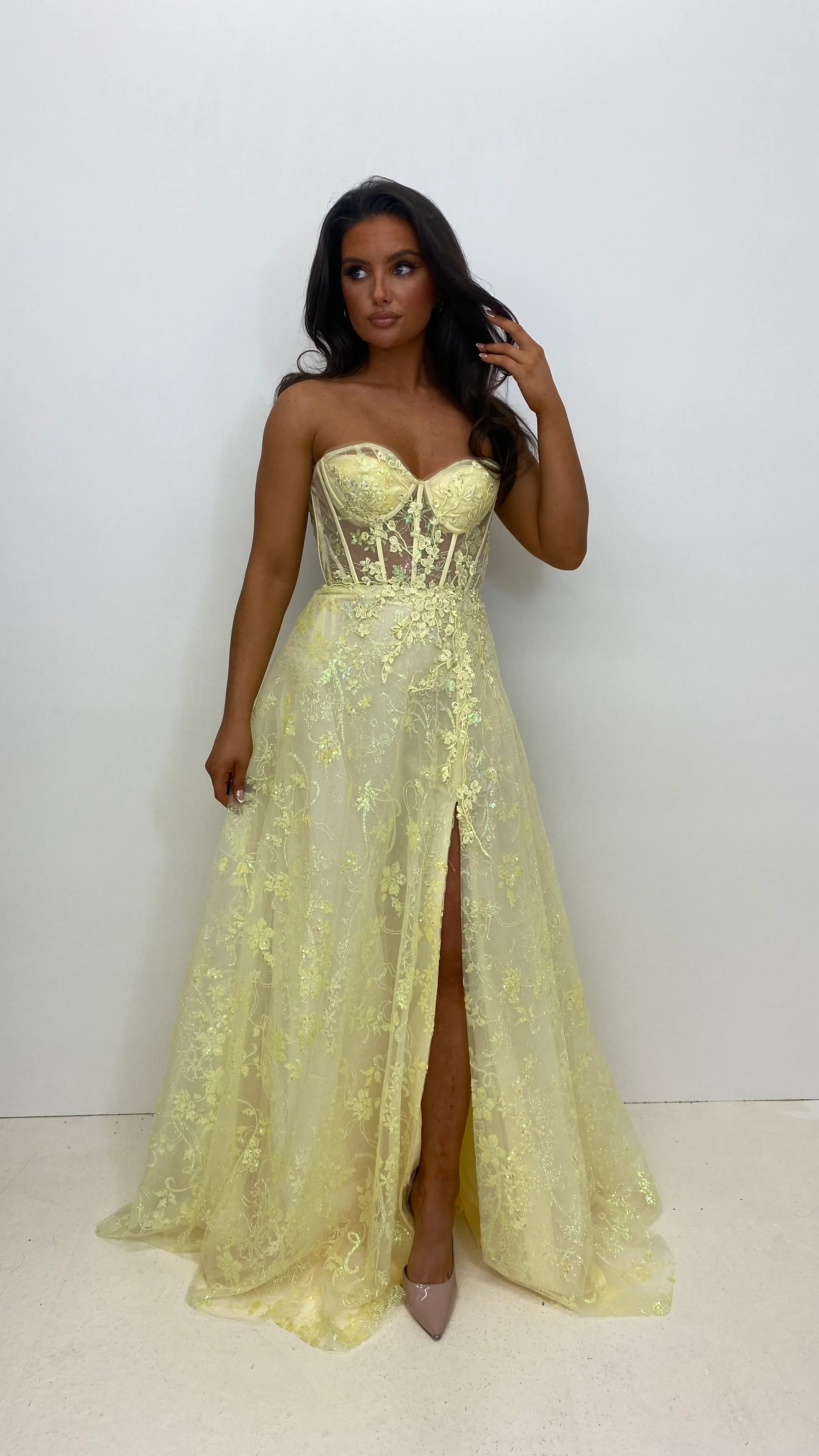 Lemon Strapless Corset Ball Gown