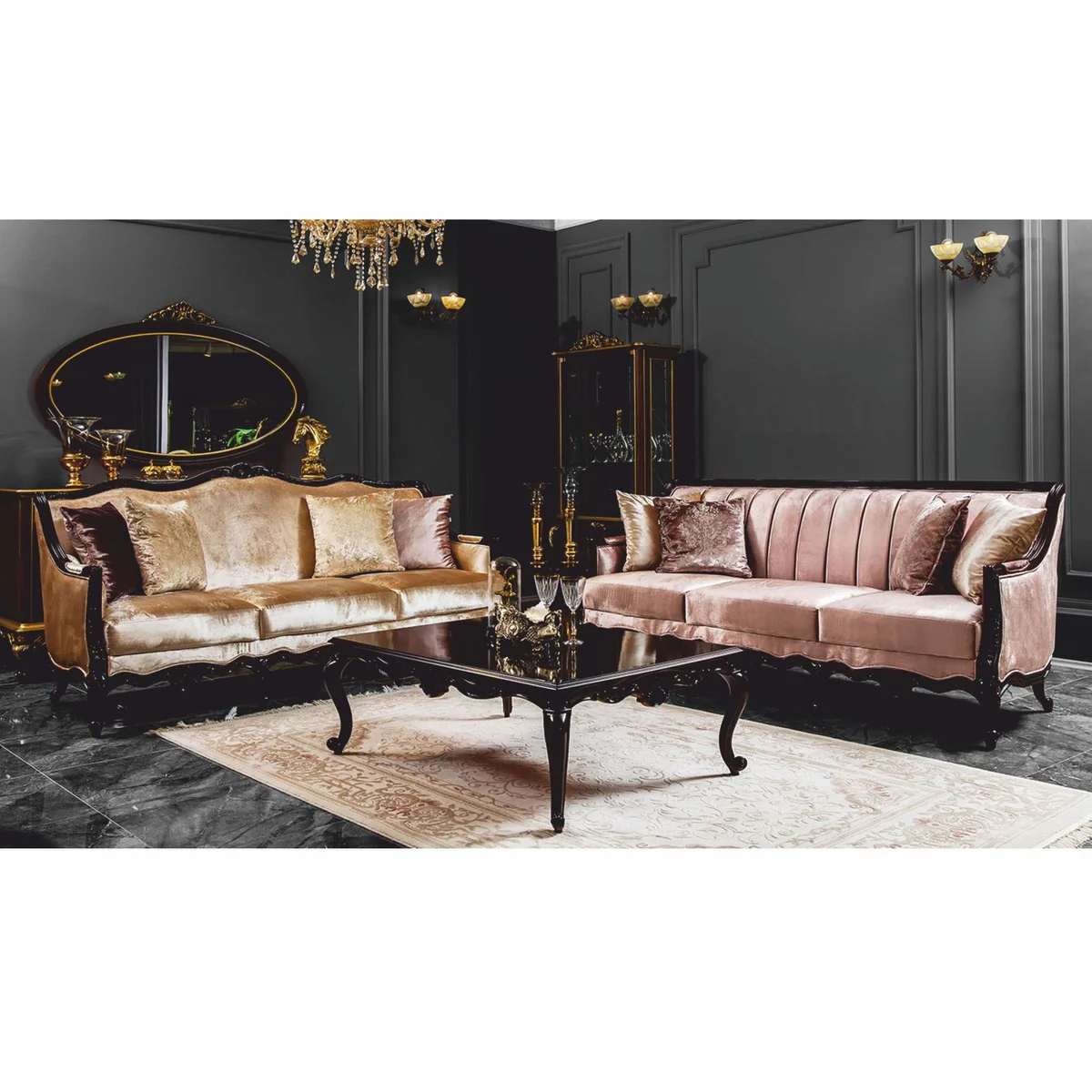 Luxury Baroque coffee table dark brown 124 cm - Baroque furniture