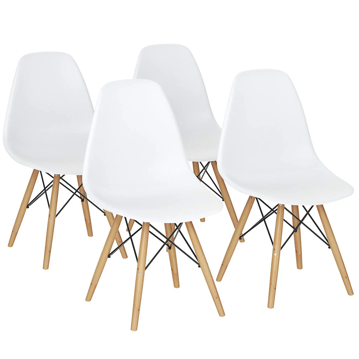 BEFOUNDLOVELY Shell Lounge Plastic Dining Chairs Set of 4 with Wood Legs