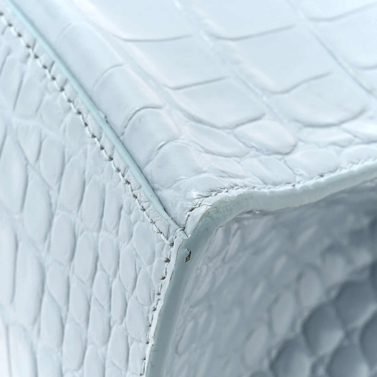 Shiny Calfskin Crocodile Embossed Small Hourglass Top Handle Bag Blue Grey - Top Club