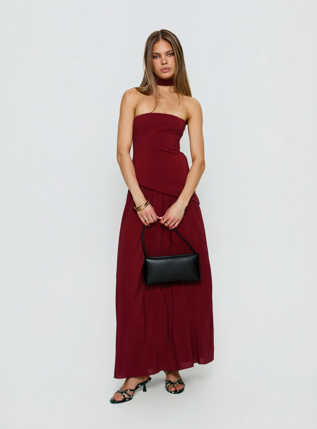Odela Strapless Drop Waist Maxi Dress Cherry