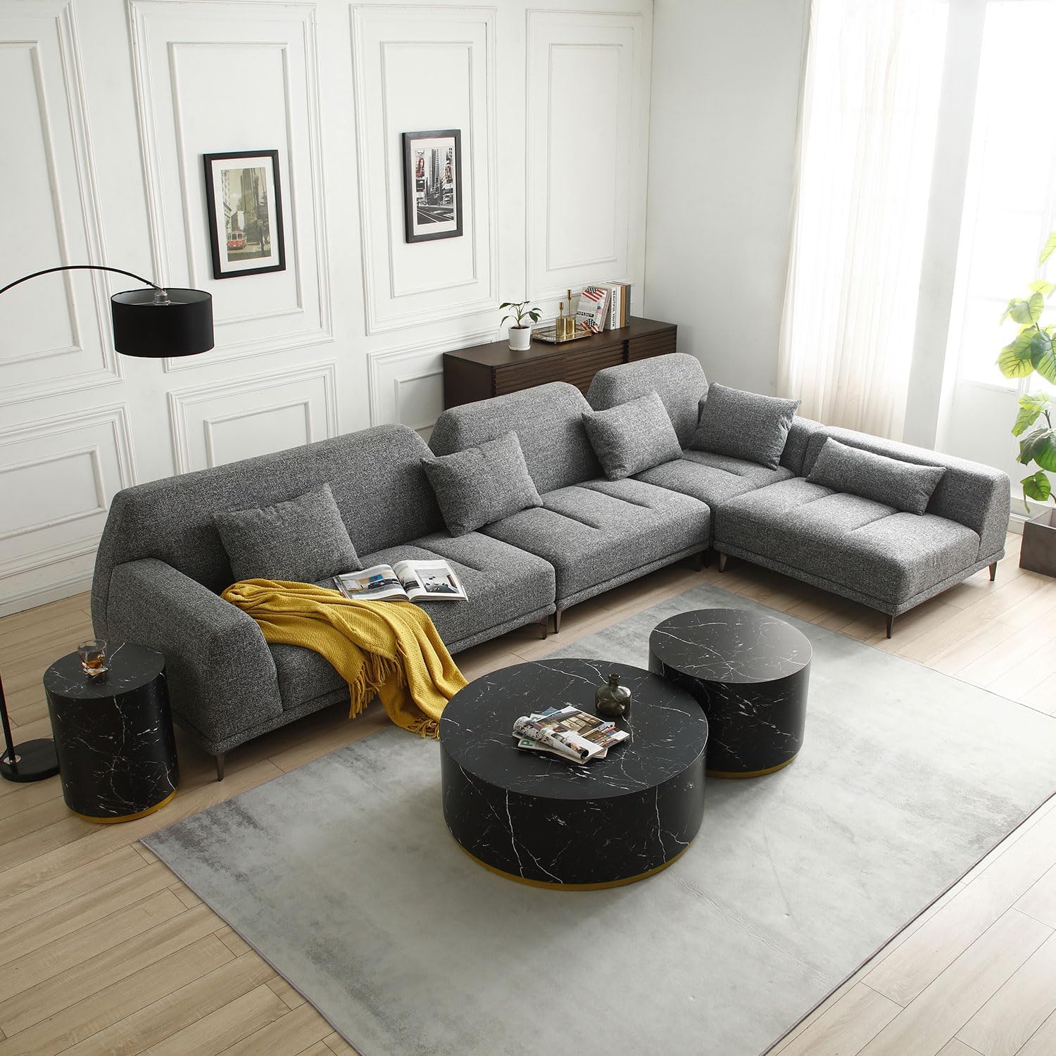 kevinplus 146.8'' Large Sectional Sofa Couch L-Shape with Right Chaise Lounge, Modern Upholstered Corner Sofa Couch for Living Room Office Apartment, Free Combination (Right-Facing, Light Grey)