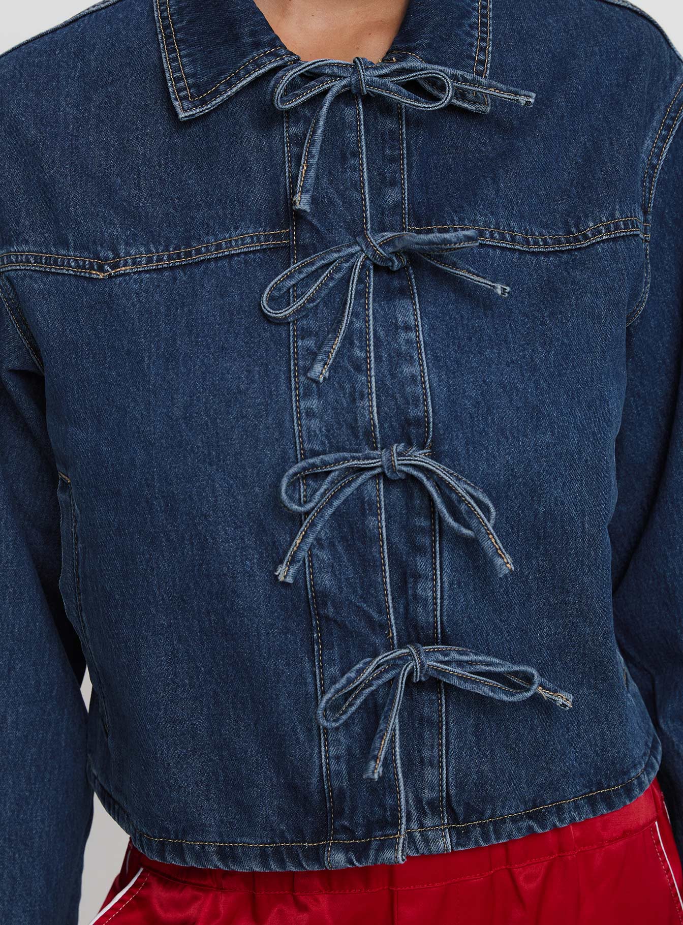 Good On You Bow Detail Jacket Blue Denim