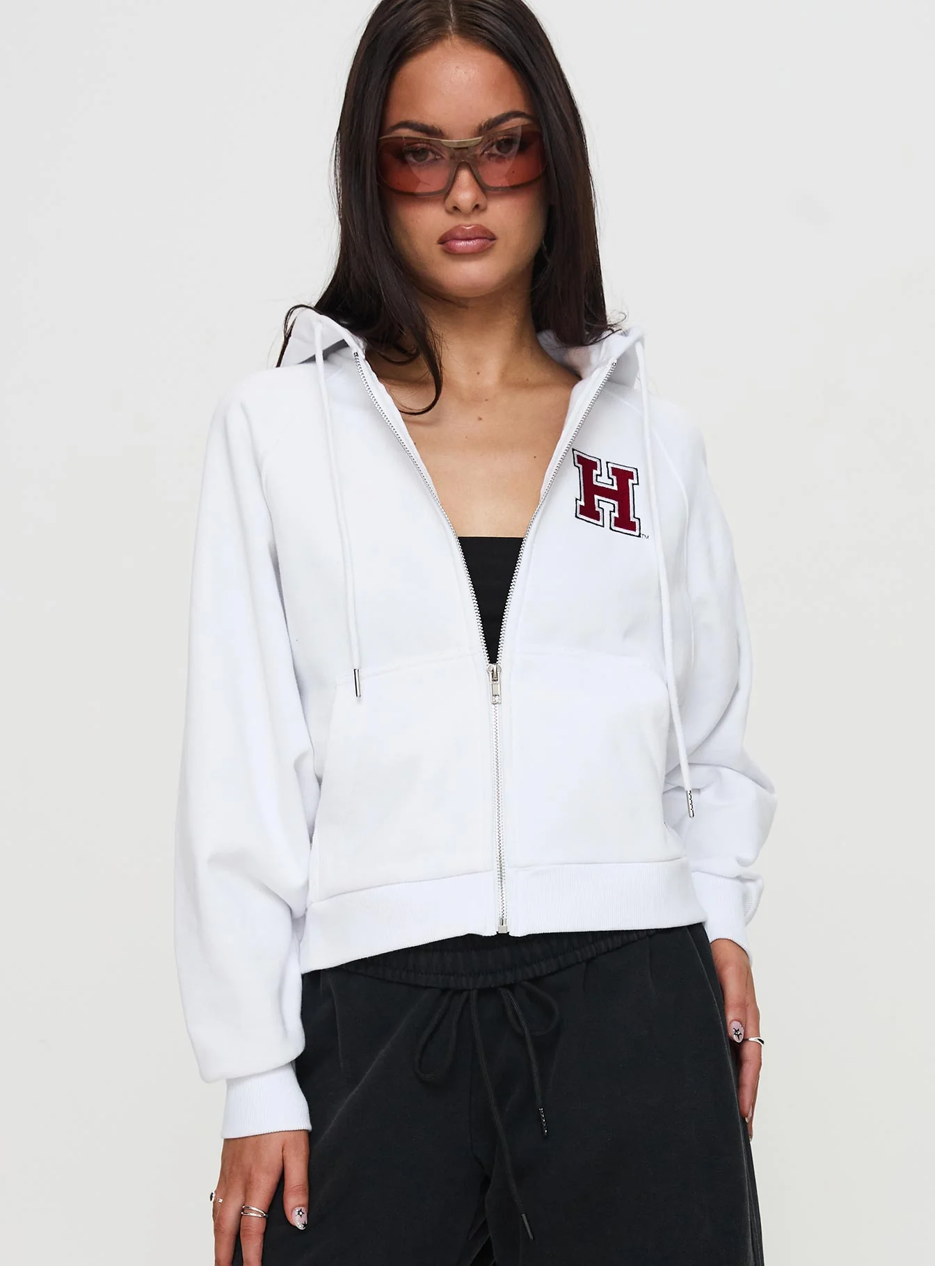 Harvard Raglan Zip Up White / Red