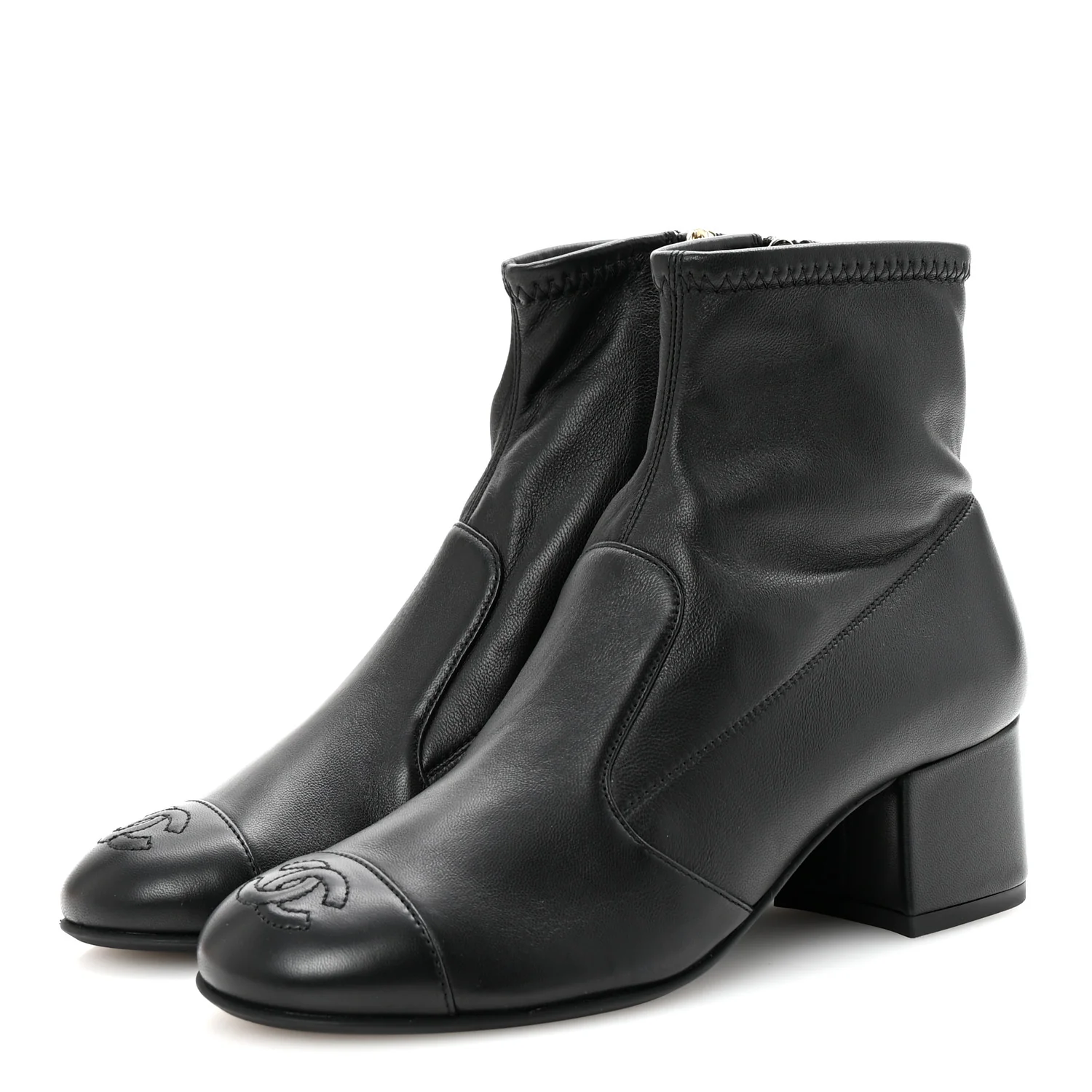 Stretch Lambskin Cap Toe CC Short Boots 35 Black - Top Club