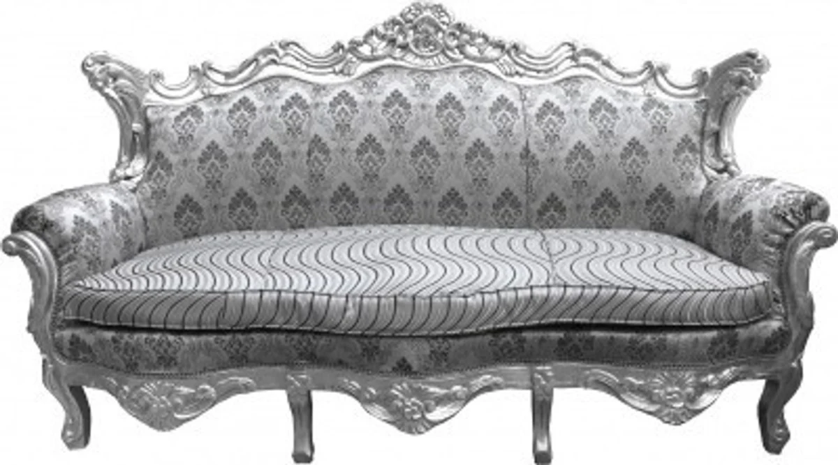 Baroque living room set gray pattern/silver - 3 seater sofa + 2 seater sofa + 1 armchair