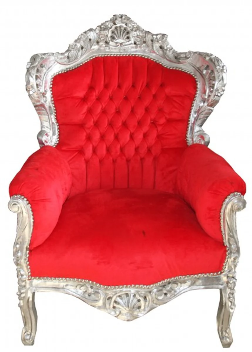 Baroque armchair King red / silver 85 x 85 x H. 120 cm - antique style furniture