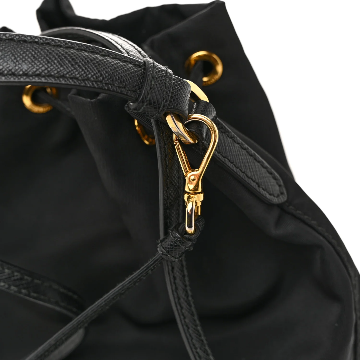 Saffiano Tessuto Nylon Mini Bucket Crossbody Bag Black - Top Club