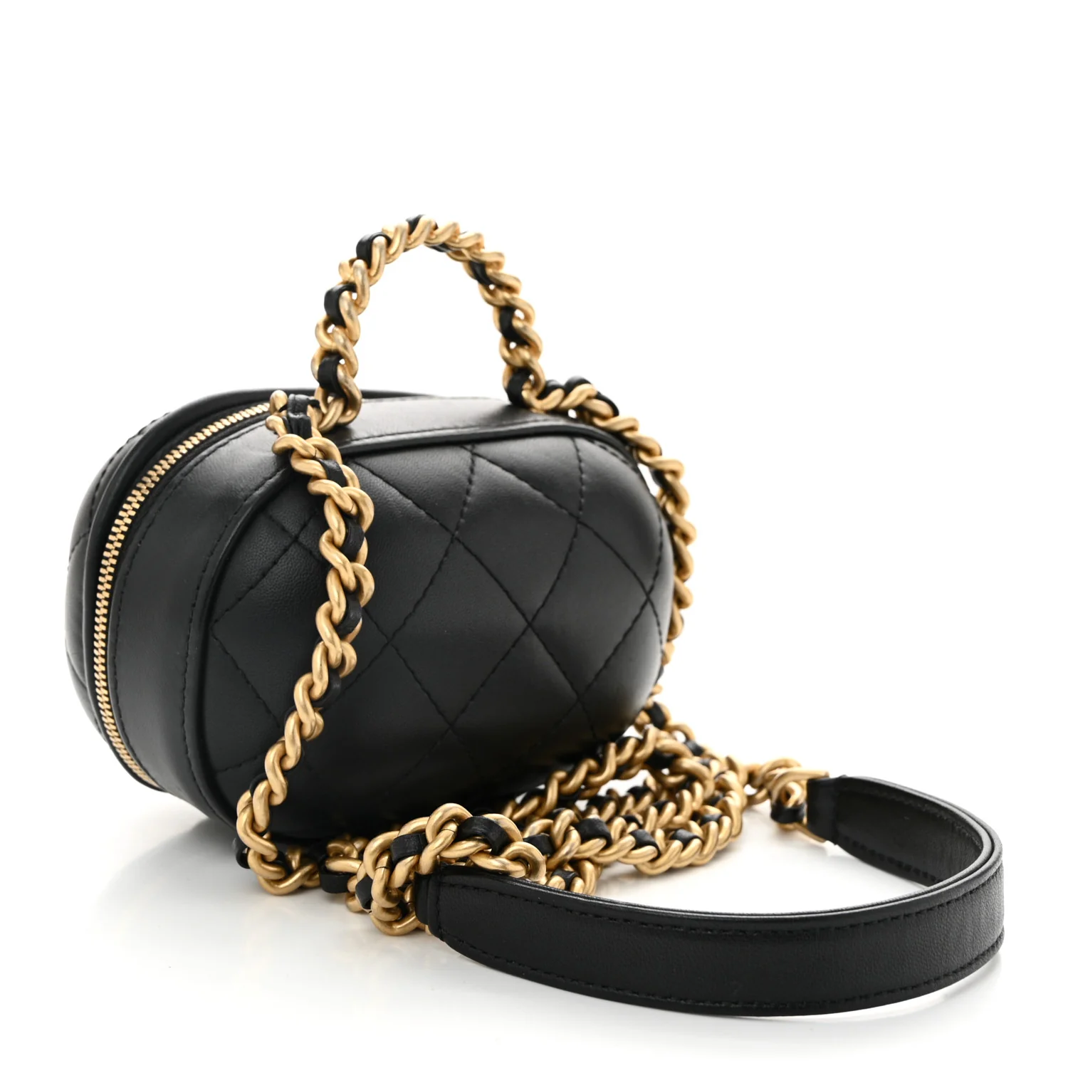 Lambskin Quilted CC Bubble Vanity Case With Chain Black - Top Club