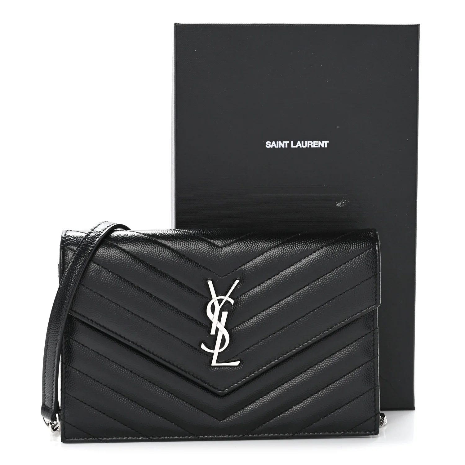 Grain De Poudre Matelasse Chevron Monogram Envelope Chain Wallet Black - Top Club
