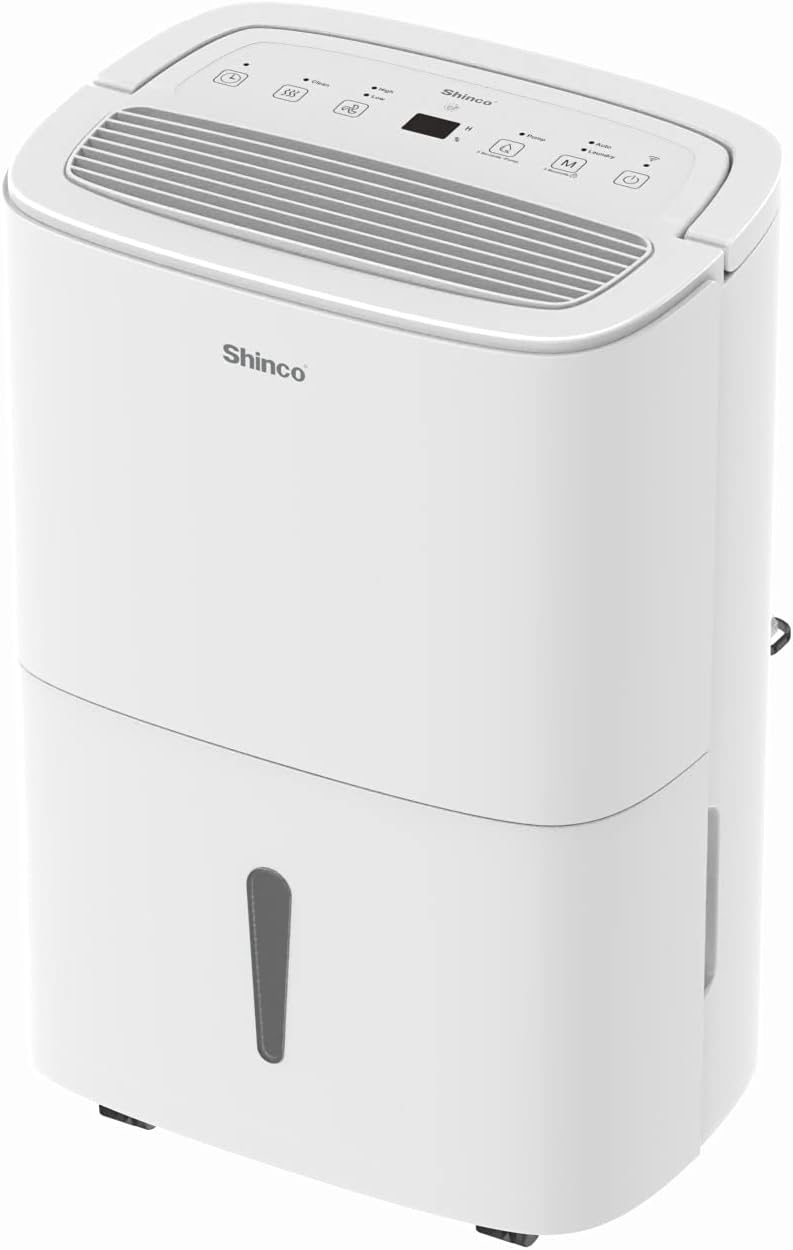 Shinco WIFI Deumidificatore Portatile 50L/Giorno con Pompa di Sollevamento, Purificatore d'aria, Filtro a Carbone Attivo, Timer 24 Ore, Scarico Continuo, Funzione Asciugatrice, Bianco