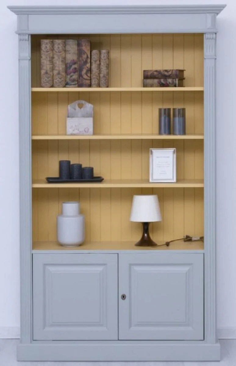 Country house style bookcase gray / yellow 120 x 39 x H. 197 cm - solid wood cabinet - living room cabinet - office cabinet - country house style furniture