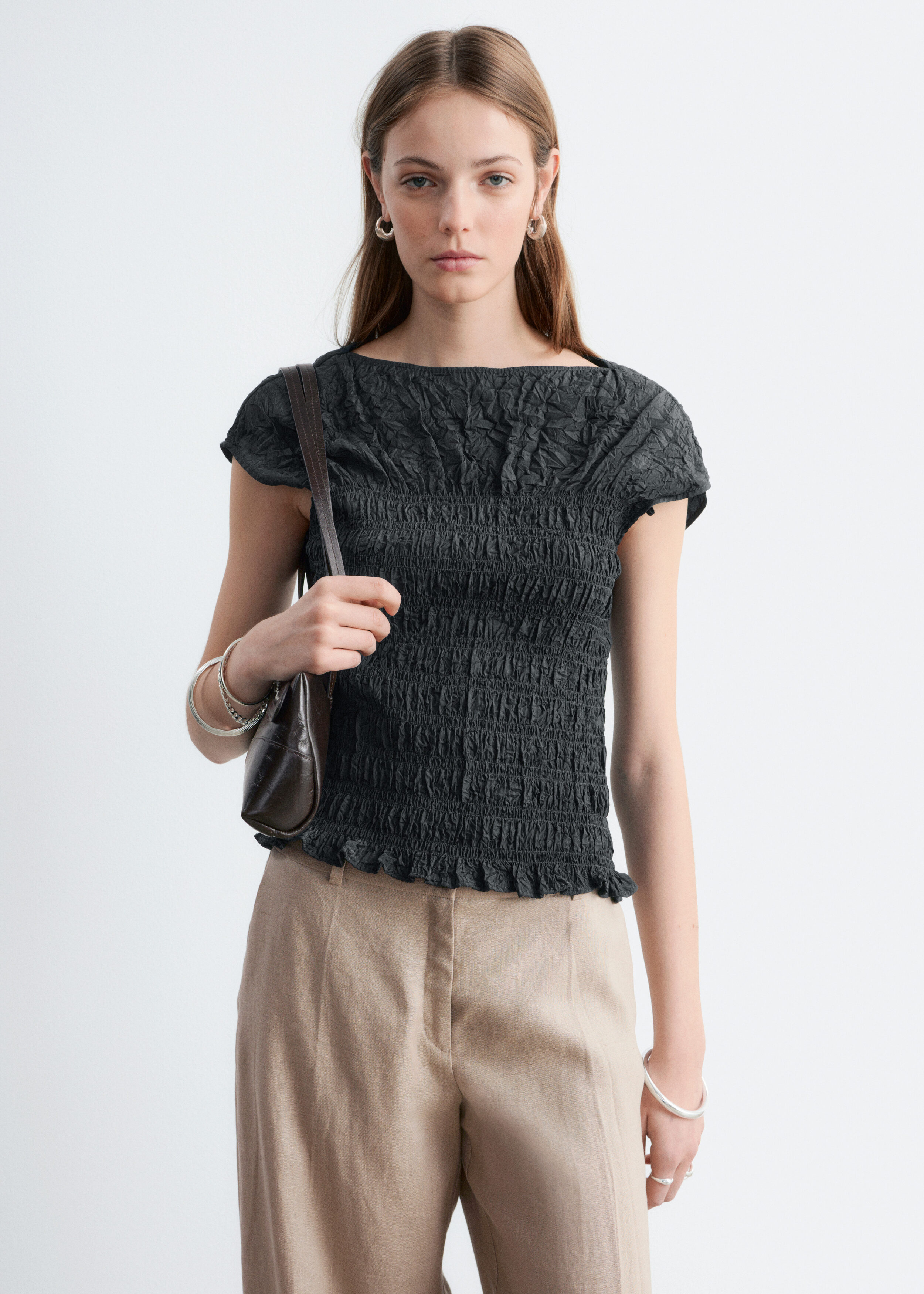 & Other Stories SMOCKED BOATNECK TOP