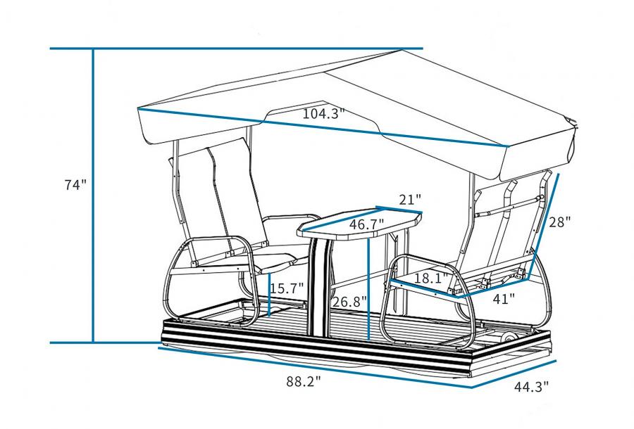 Glider Double Chairs With Table - Double bench and table swinging gazebo set