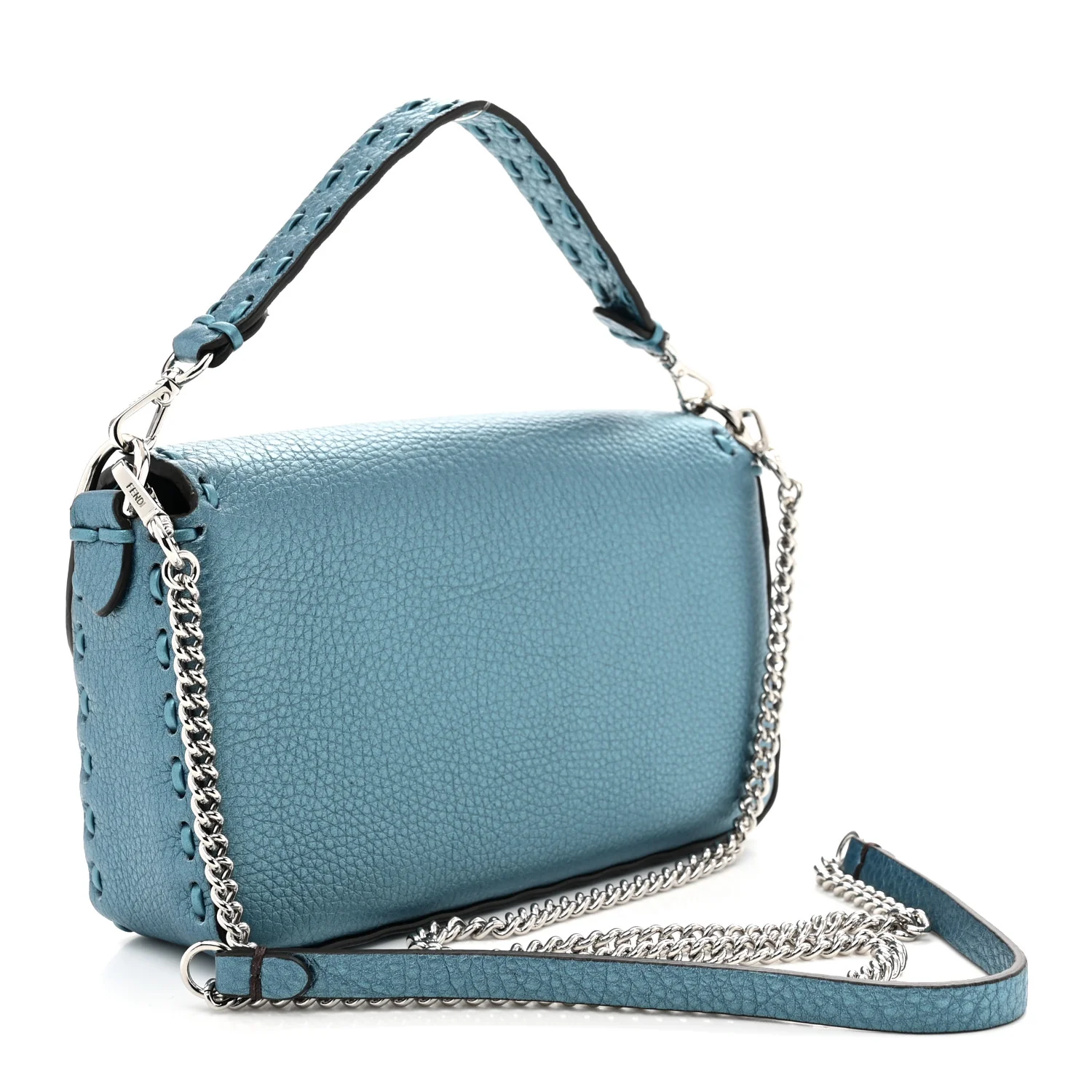 Metallic Cuoio Roma Sellerissima Nappa Sintetica Tape Stitch Mini Baguette Placca Argento - Top Club
