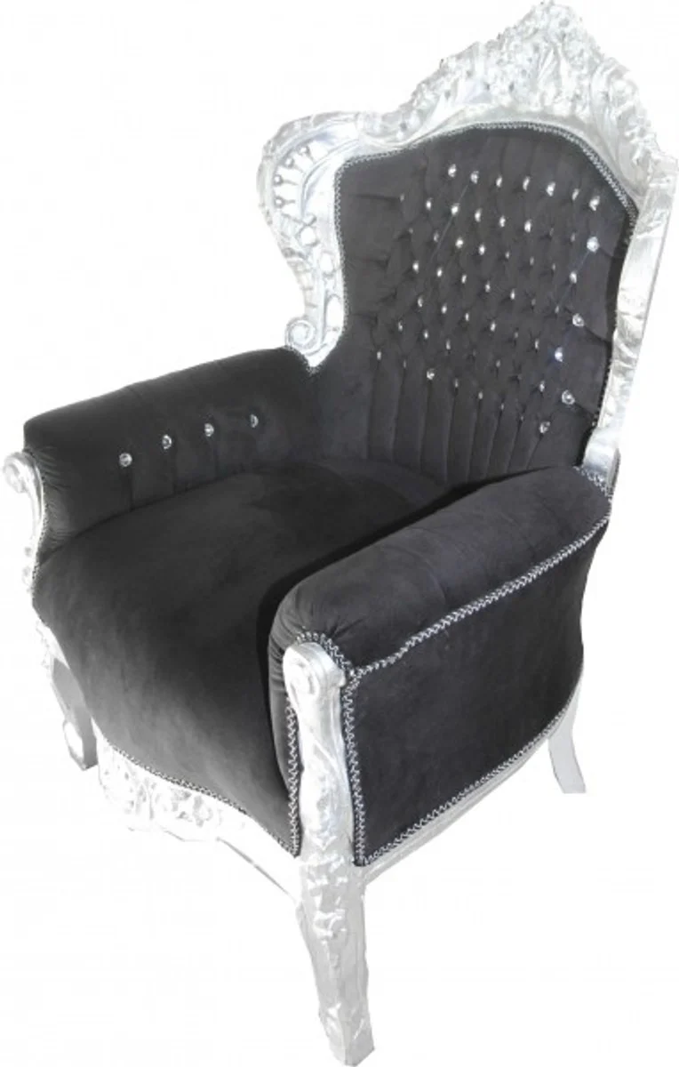 Baroque armchair King black / silver with bling bling glitter stones 85 x 85 x H. 120 cm