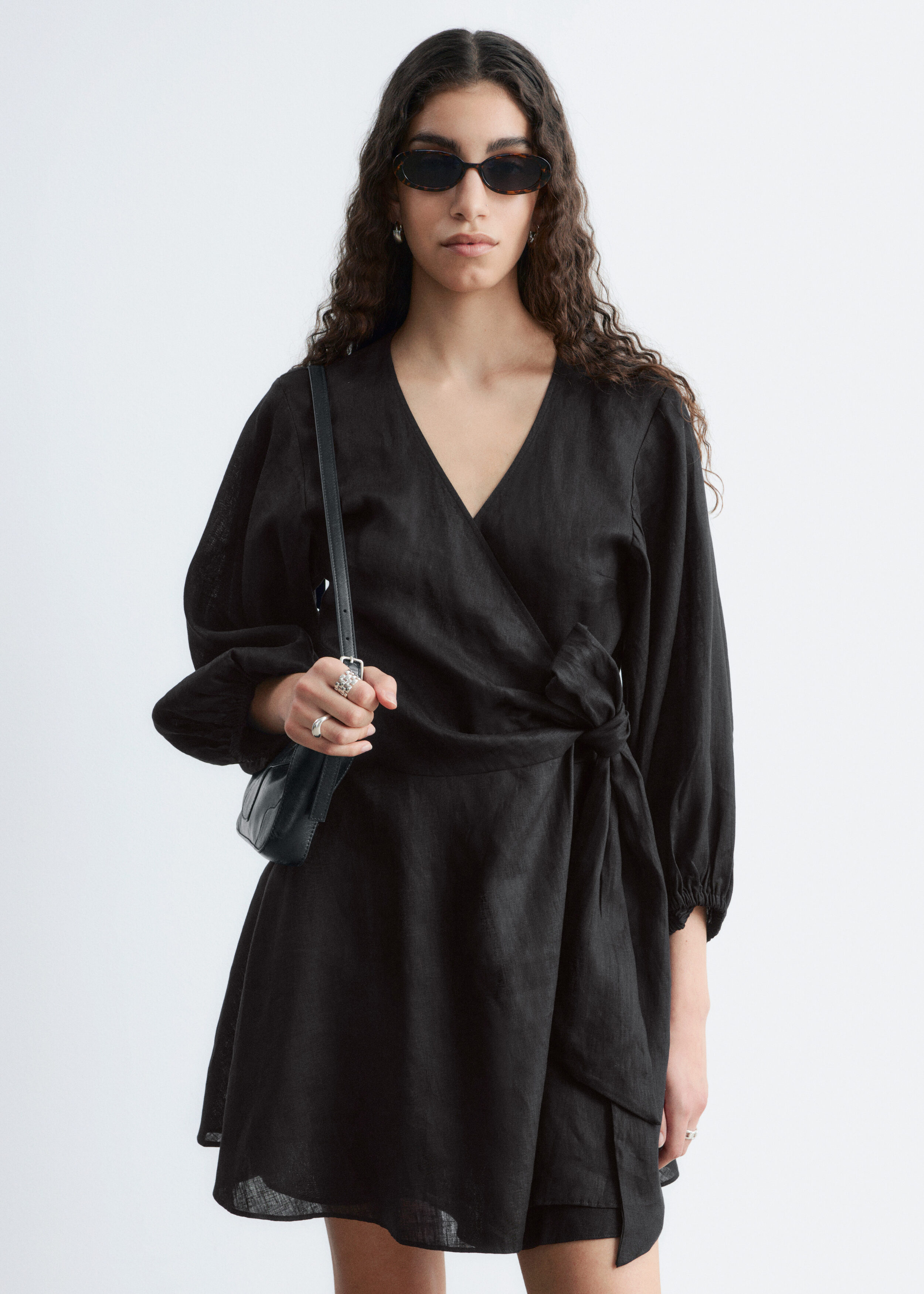 & Other Stories LINEN WRAP MINI DRESS