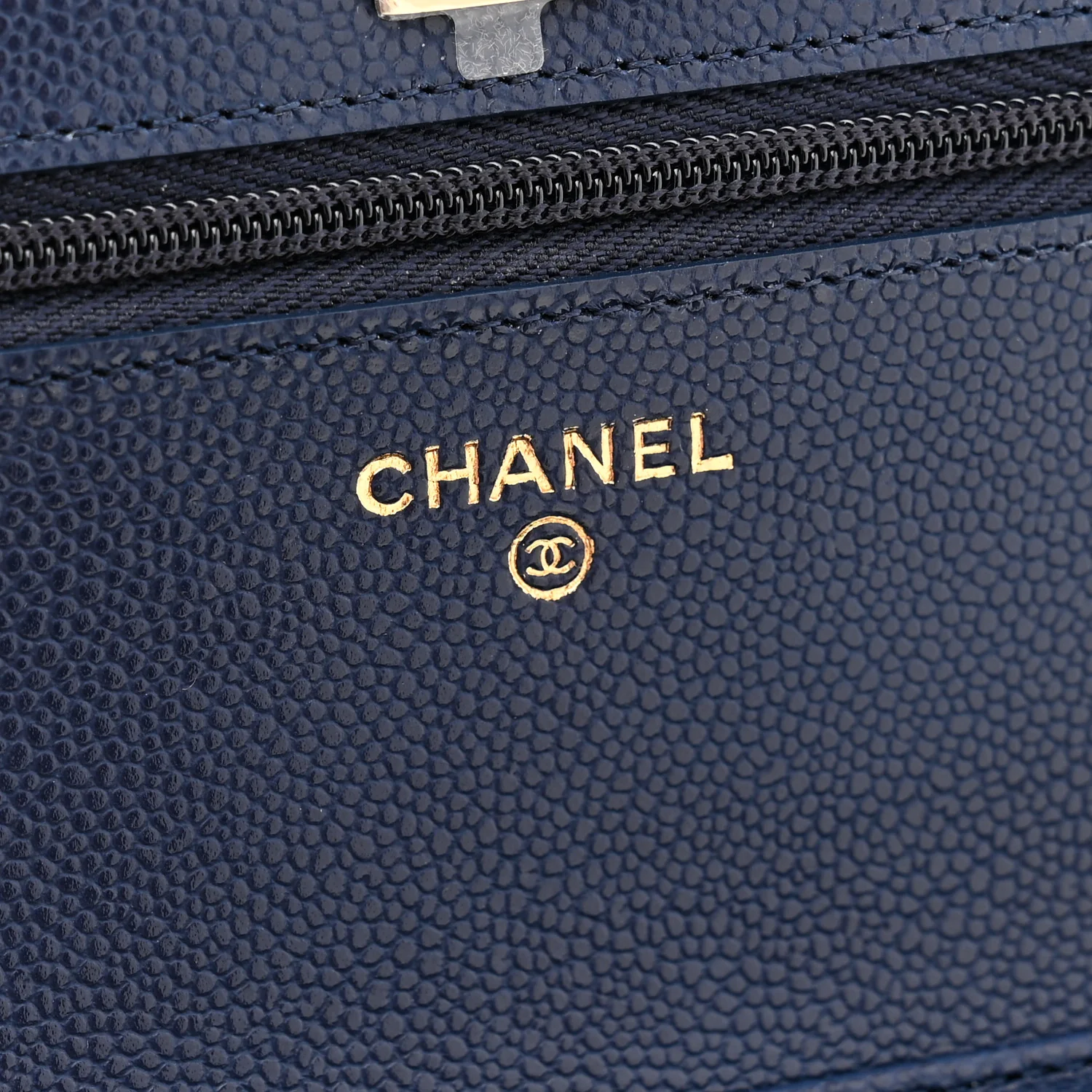 Caviar Quilted CC Turnlock Wallet On Chain WOC Navy Blue - Top Club