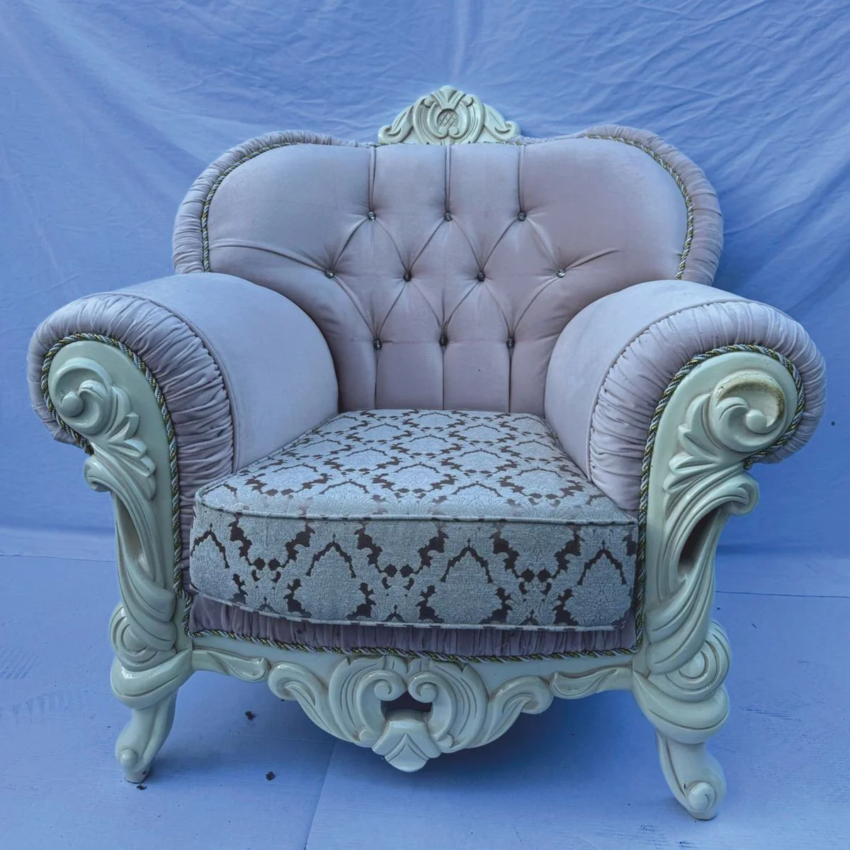 Luxury baroque armchair with glittering stones pink / white - baroque furniture