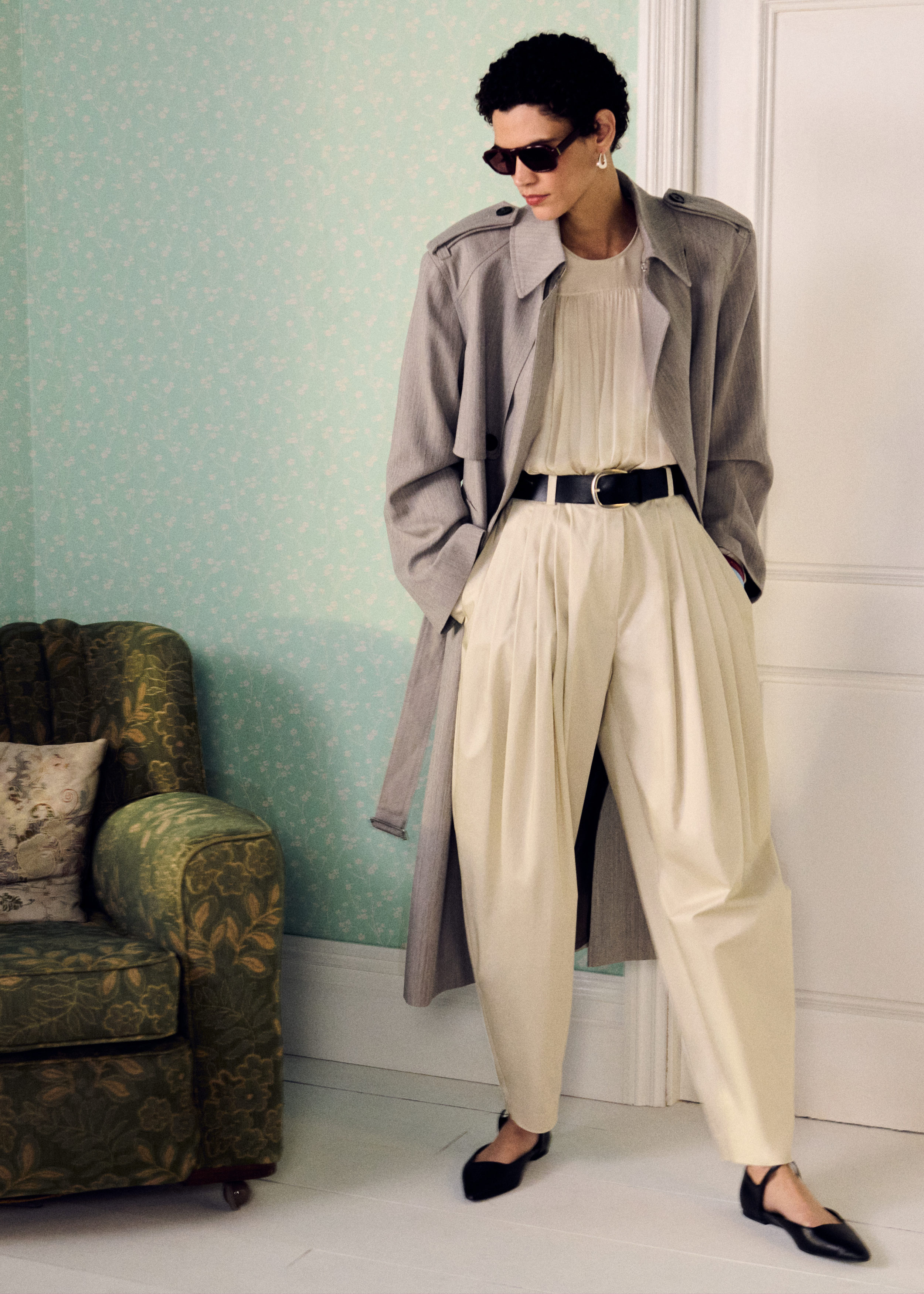 & Other Stories COTTON-WOOL TIE-BELT TRENCH COAT