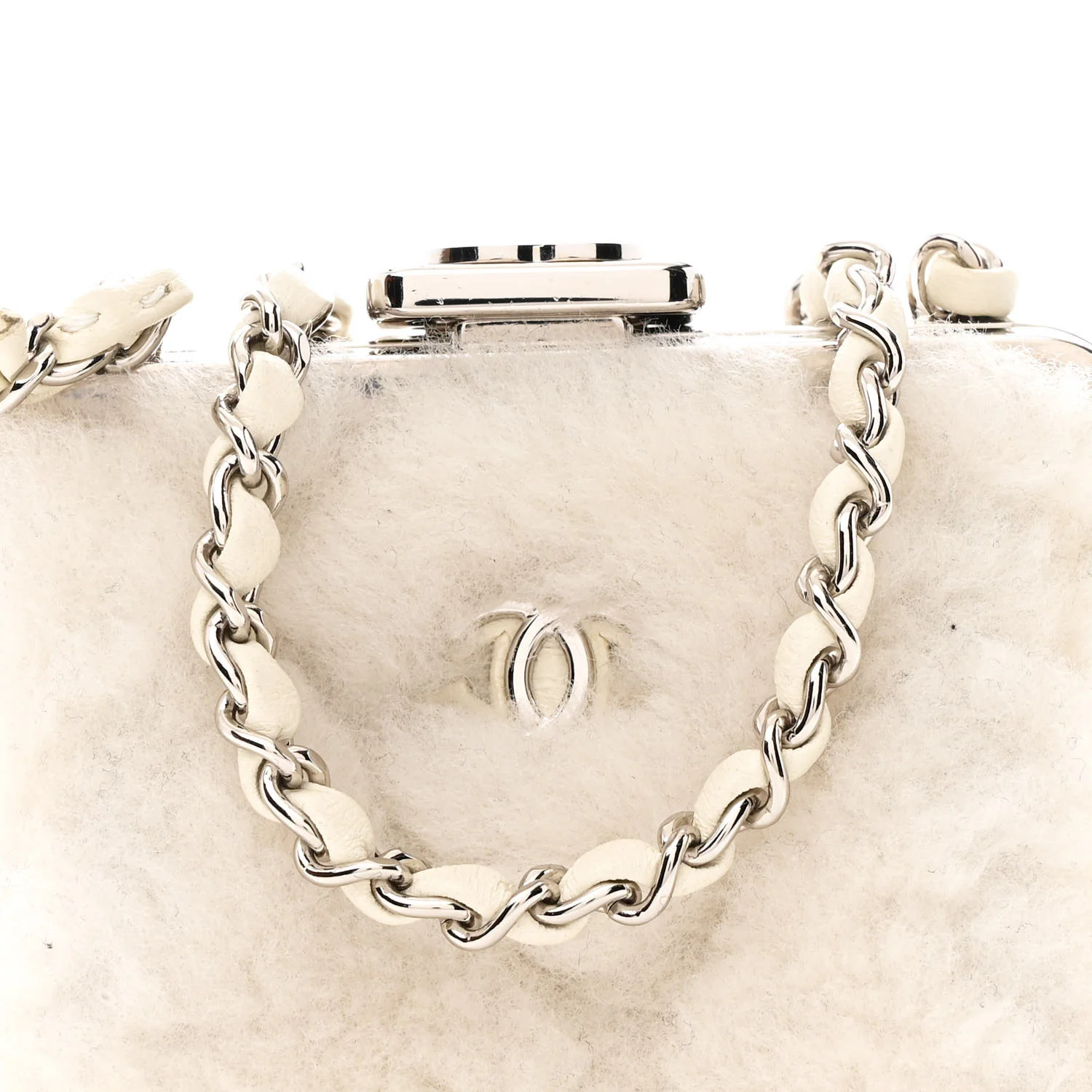 Shearling Sheepskin Lambskin Quilted Clutch With Chain White - Top Club