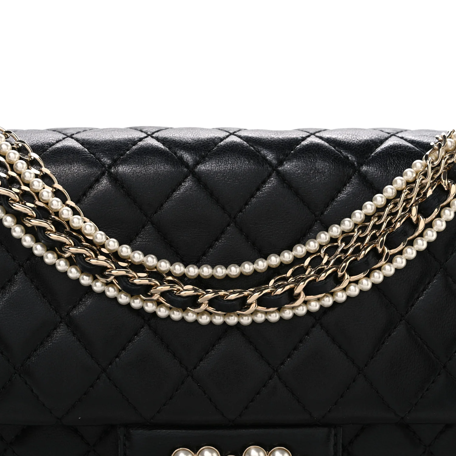 Lambskin Medium Westminster Pearl Flap Black - Top Club