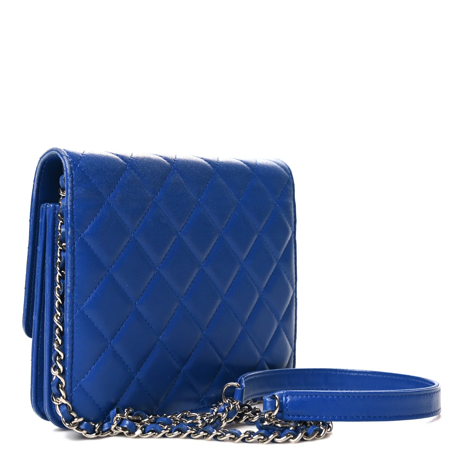 Lambskin Quilted Square Wallet On Chain WOC Blue - Top Club