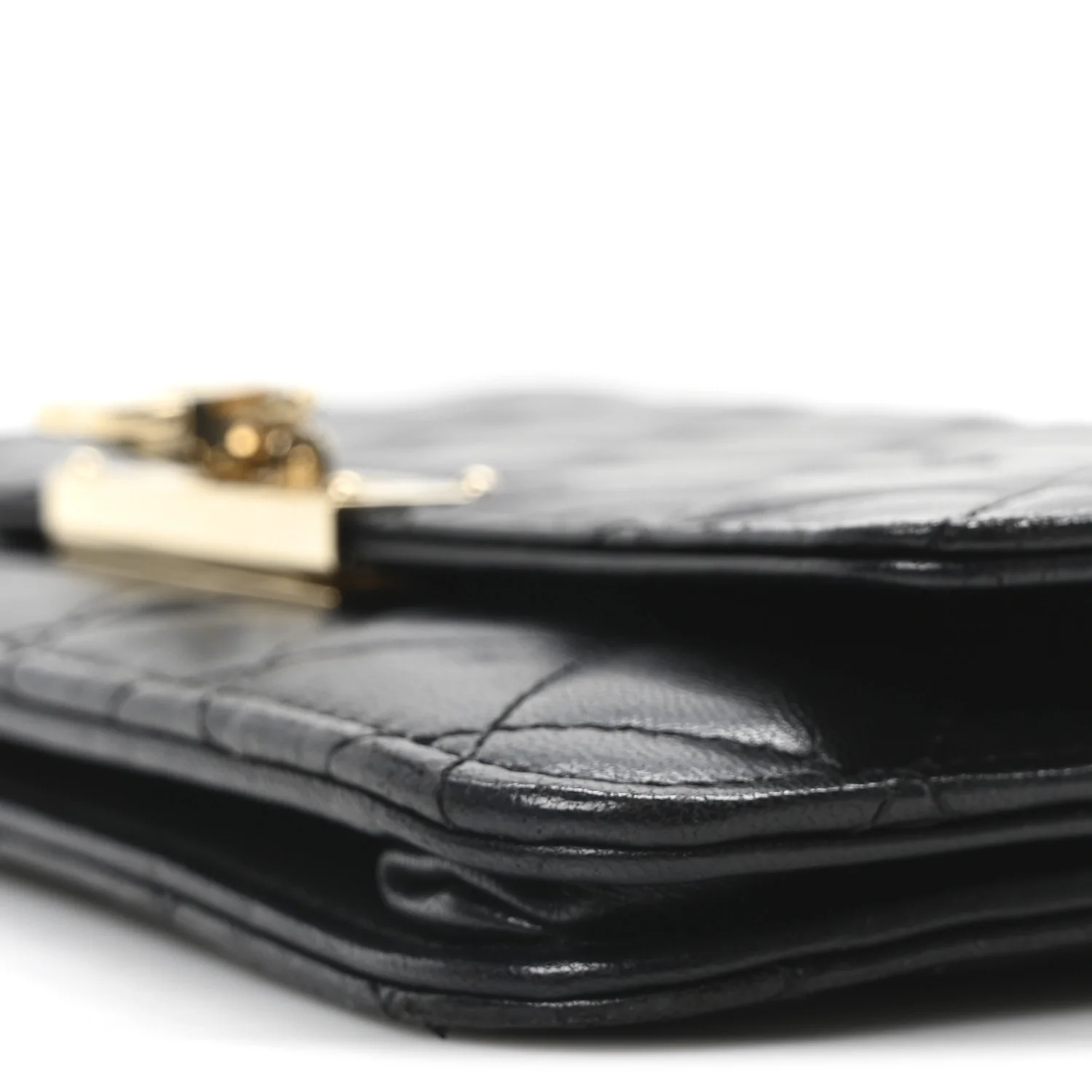 Lambskin Quilted Golden Class Wallet on Chain WOC Black - Top Club