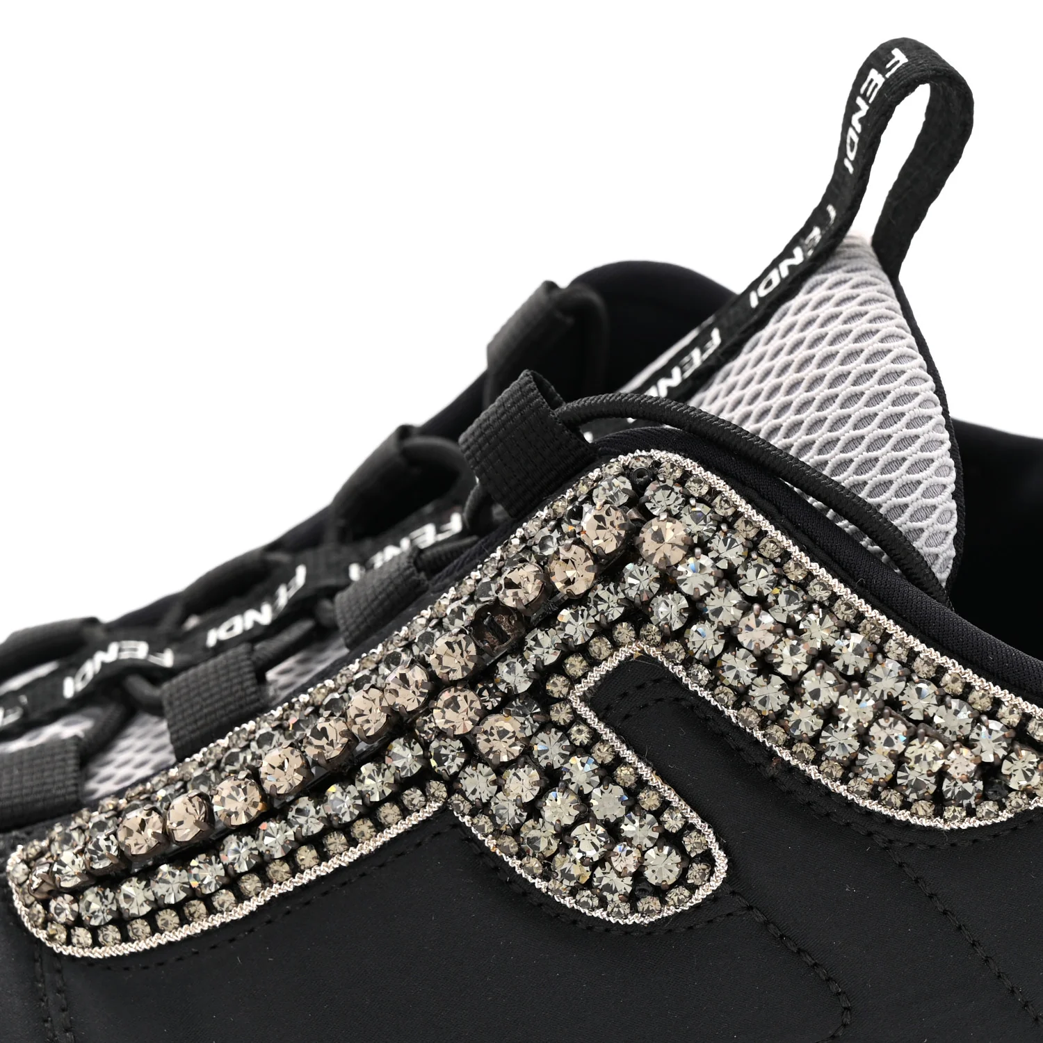 Stretch Satin Crystal Embellished FFreedom Sneakers 38 Black - Top Club