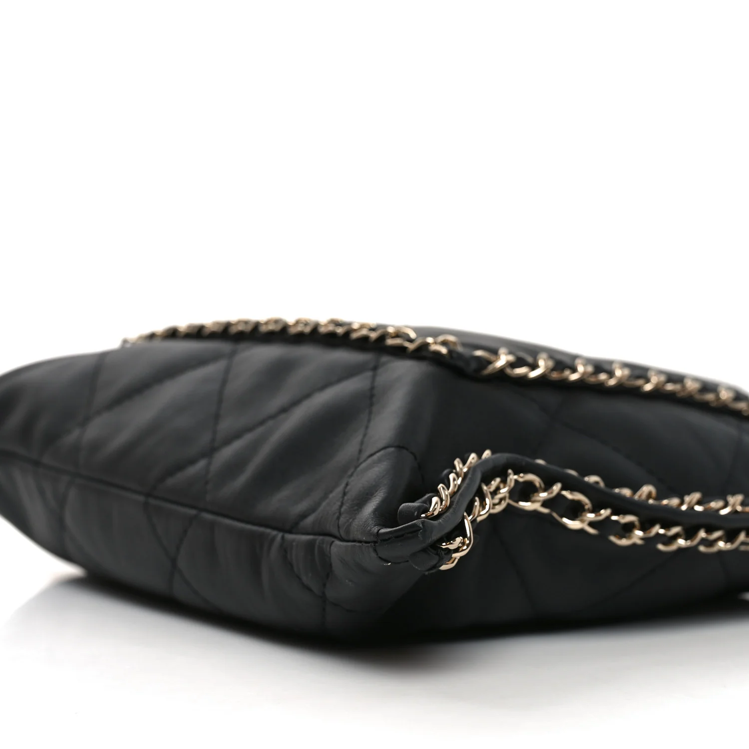 Calfskin Quilted Chain Flat Tote Black - Top Club