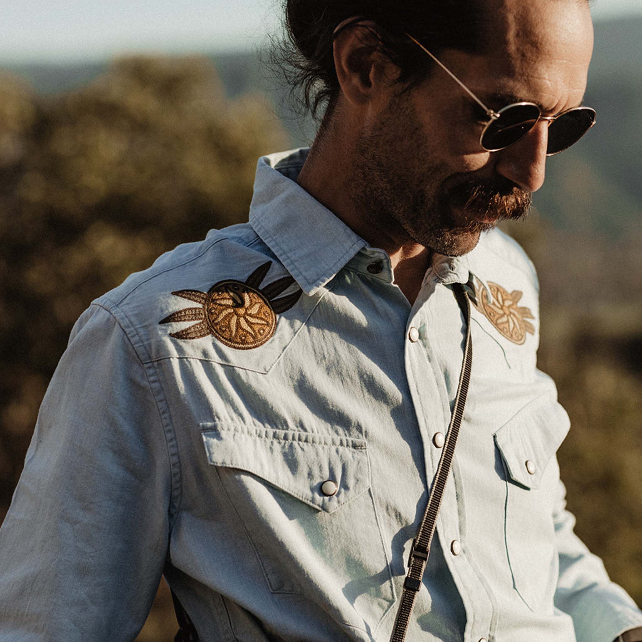 The Embroidered Western Shirt in Washed Selvage