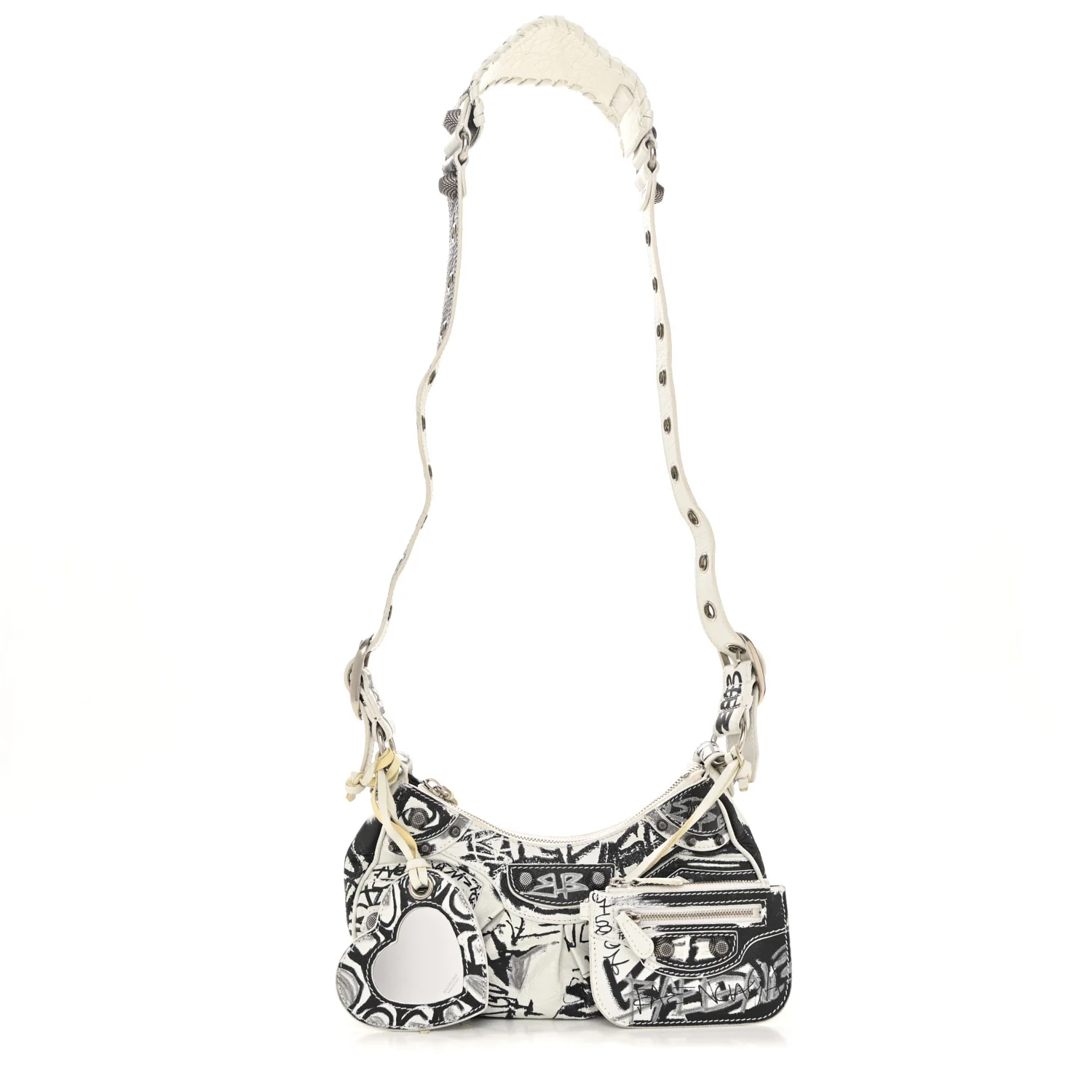 Agneau Arena Graffiti Le Cagole Shoulder Bag XS White Black - Top Club