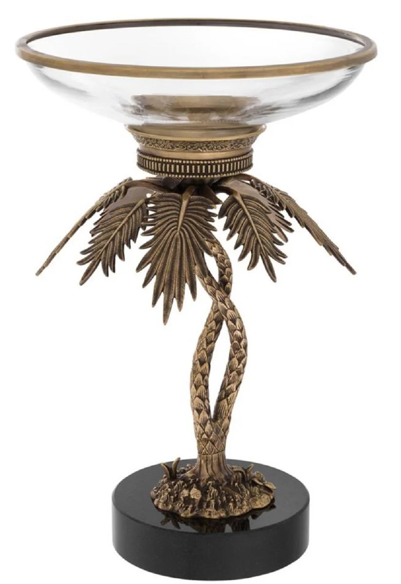 Luxury glass bowl with brass palm stand and granite base vintage brass/black Ø 33.5 x H. 50.5 cm - Hotel & Restaurant Accessories