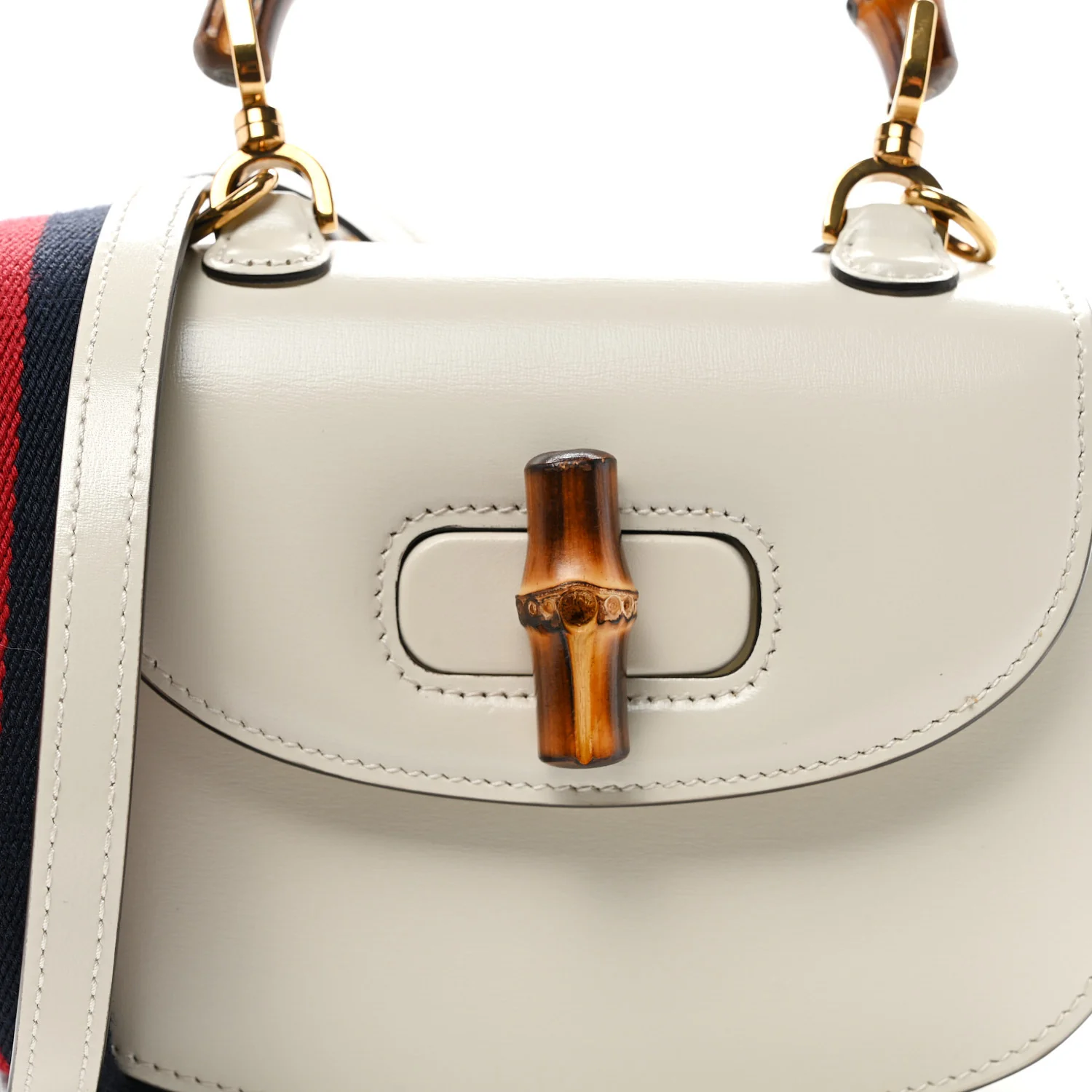 Boarded Dyana Lux Calfskin Web Mini Bamboo 1947 Top Handle Bag Mystic White - Top Club