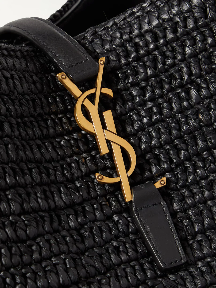 SAINT LAURENT Le 37 leather-trimmed raffia bucket bag - Top Club