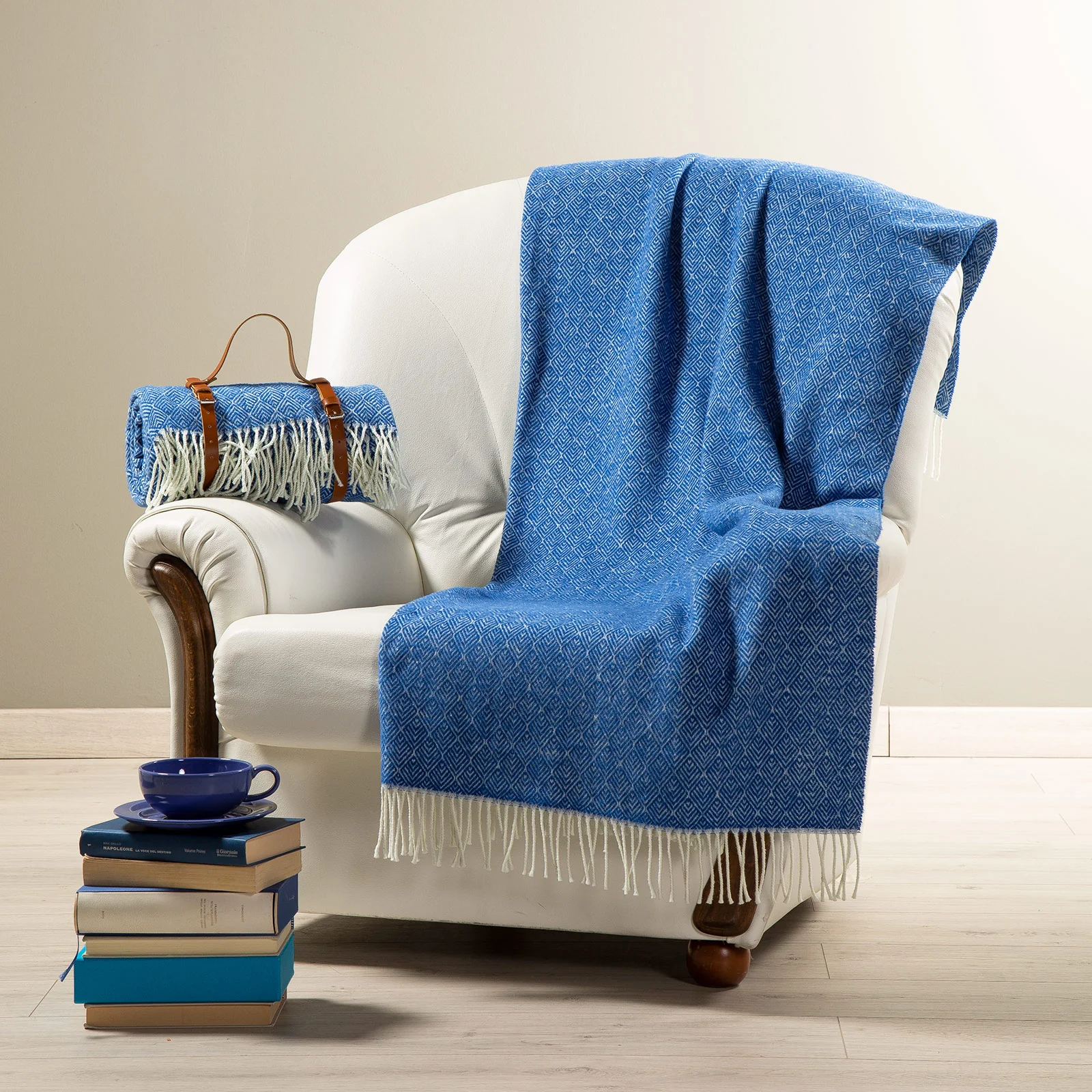 Plaid In Cotone Cortina Cm. 130X170 Bluette Caleffi