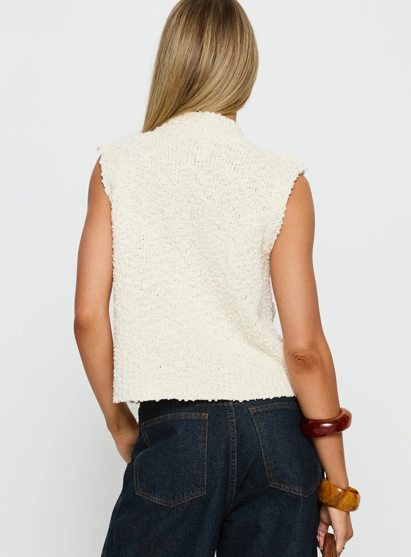 Lanette High Neck Sleeveless Top Cream
