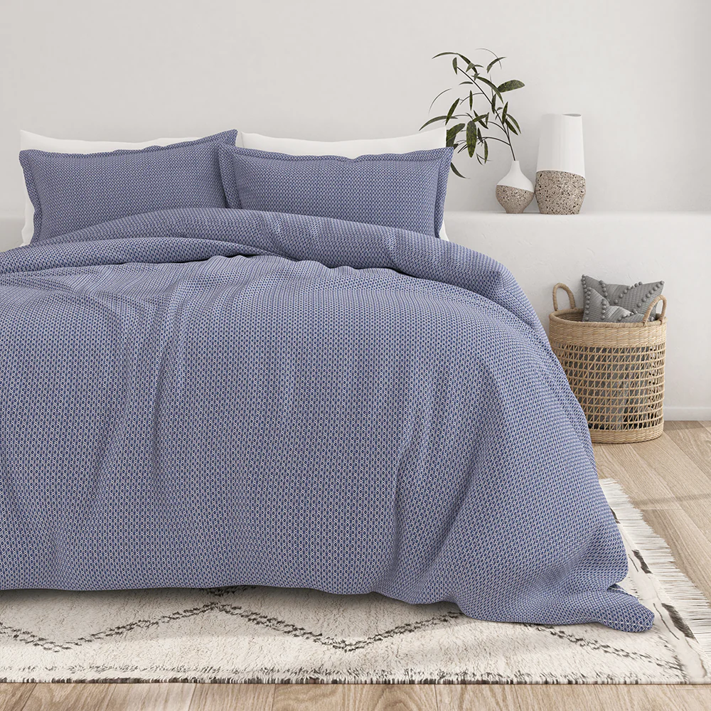 Blue Diamond Pattern 3-Piece Duvet Cover Set (Sale)
