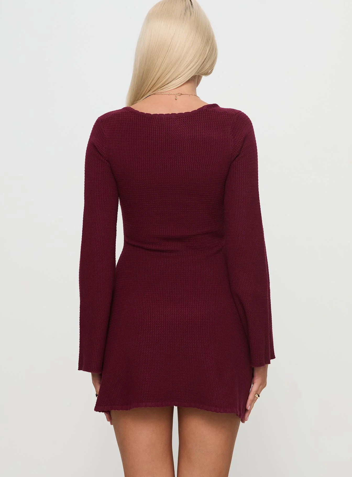 Sandyra Long Sleeve Knit Mini Dress Maroon