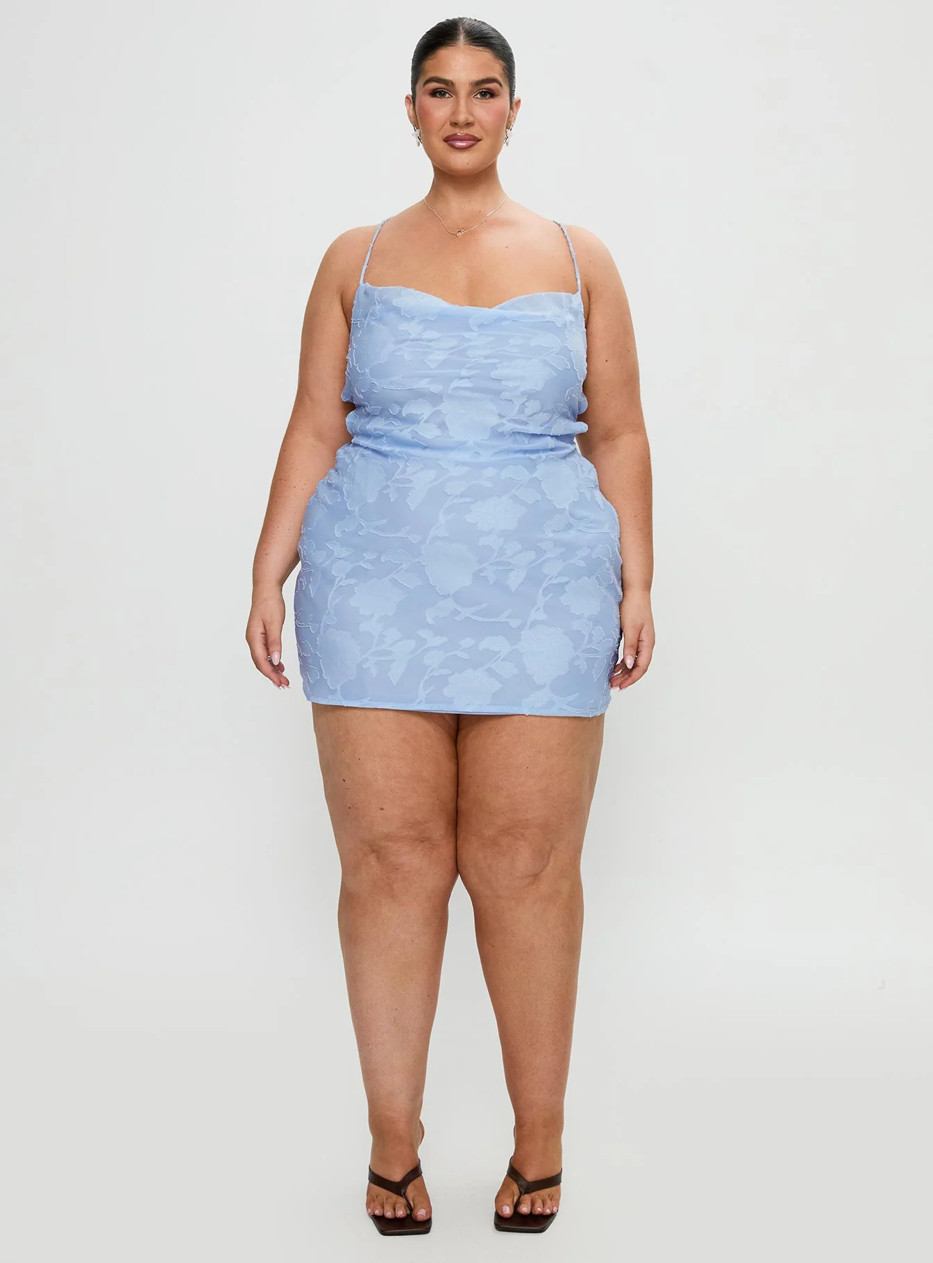 Celena Mini Dress Light Blue Burnout Curve