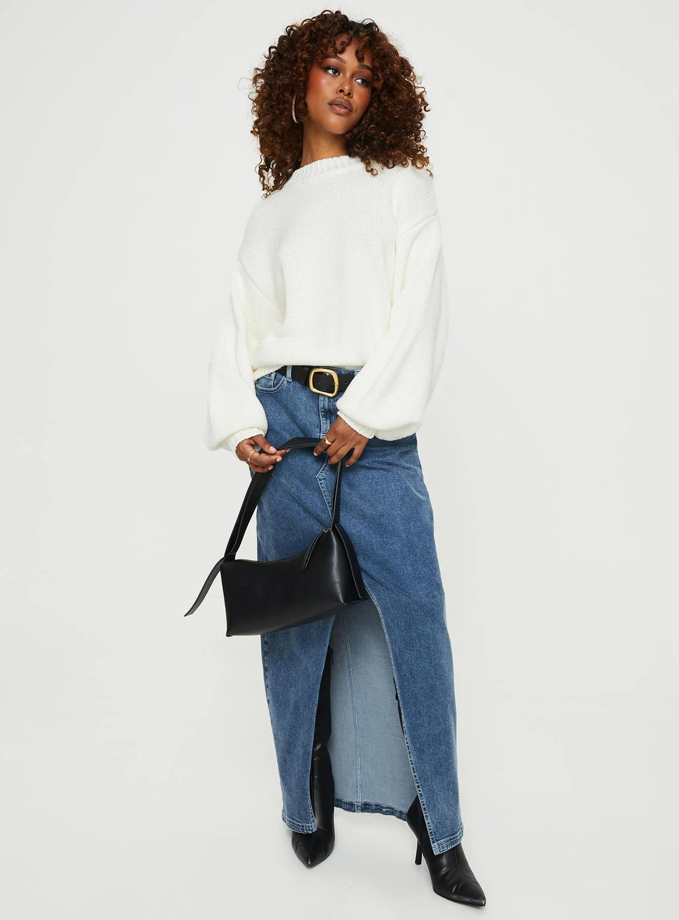 Harmony Balloon Sleeve Knit Sweater White