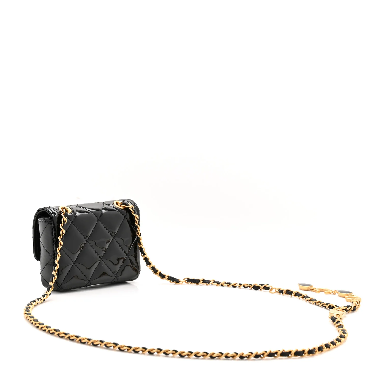 Patent Enamel Quilted Coco Hearts Clutch With Chain Black - Top Club