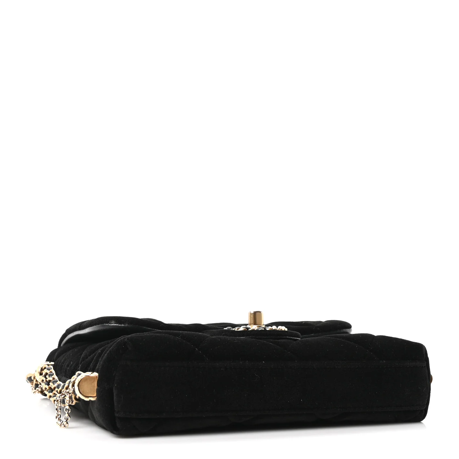 Velvet Quilted Crush On Chains Flap Bag Black - Top Club