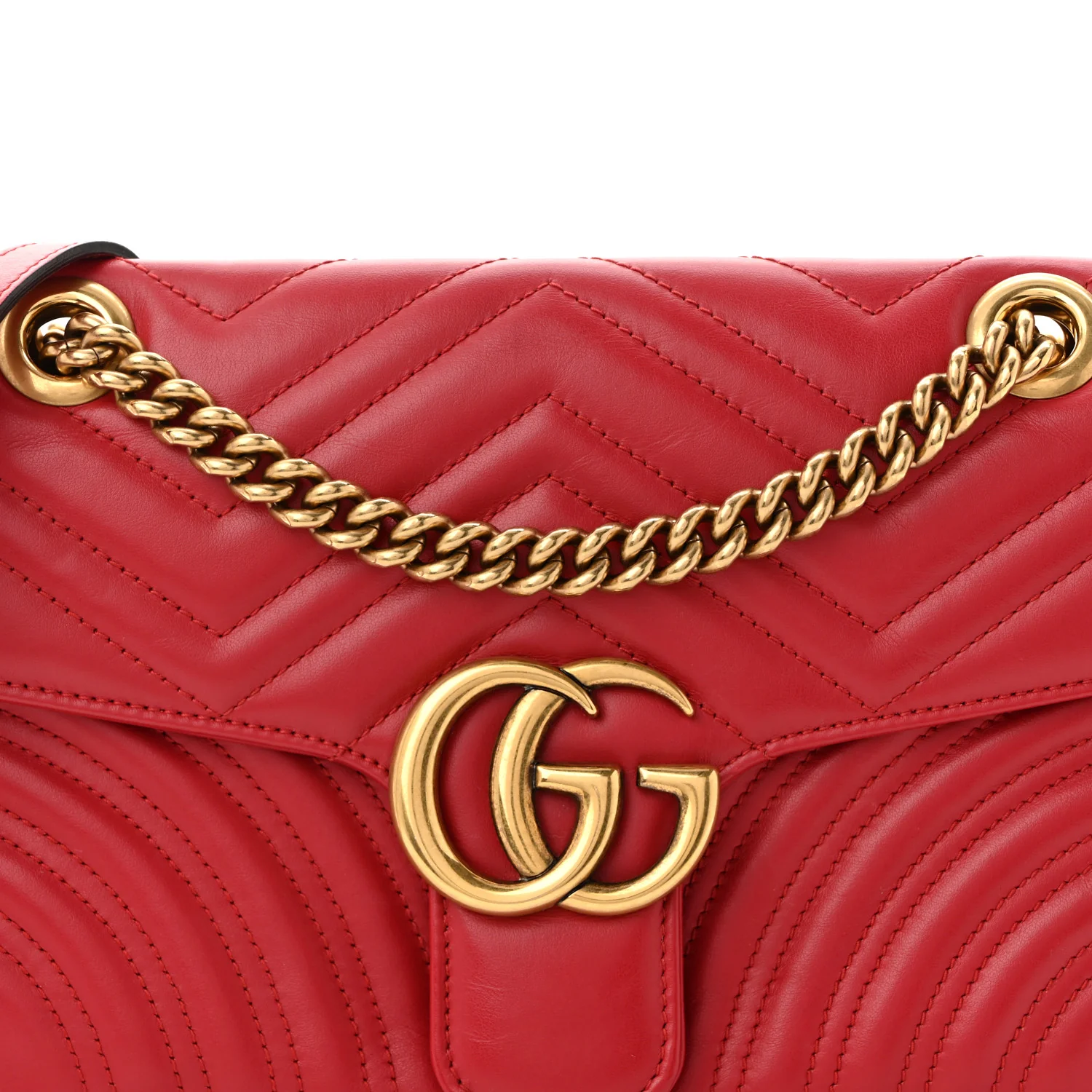 Calfskin Matelasse Small GG Marmont Shoulder Bag Hibiscus Red - Top Club