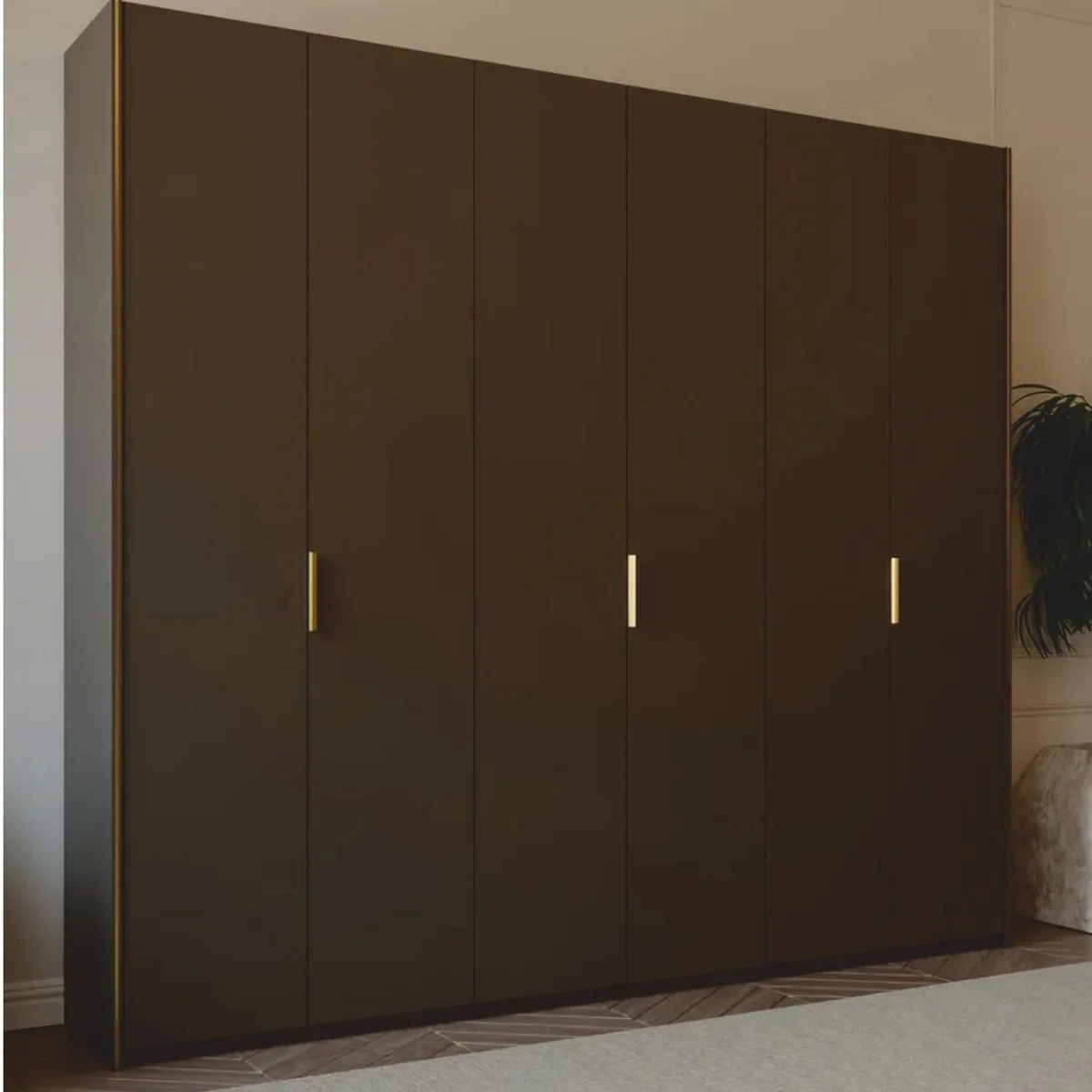 Luxury bedroom cabinet dark brown / brass 273.6 cm - bedroom furniture